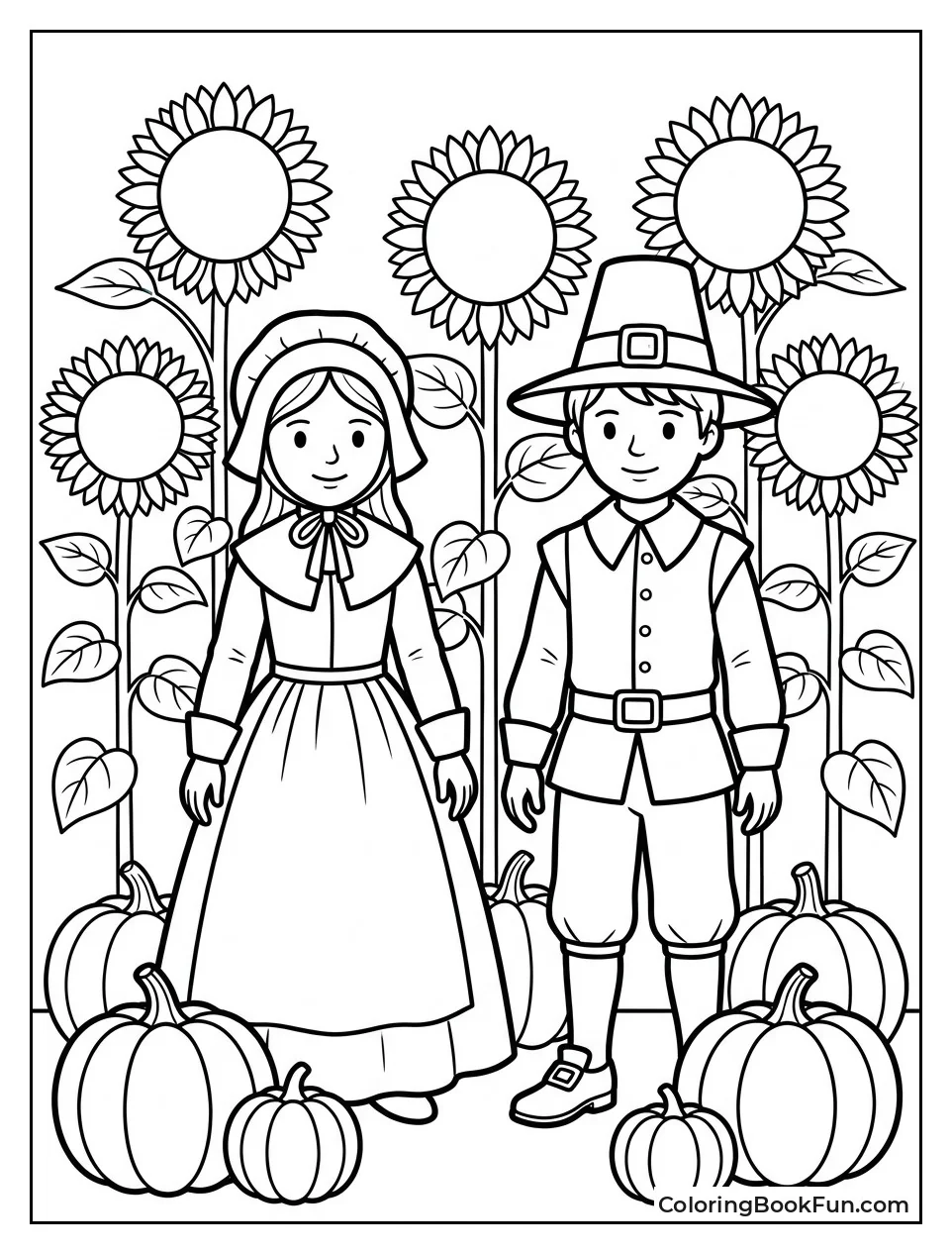 Kids Standing in Sunflower Field