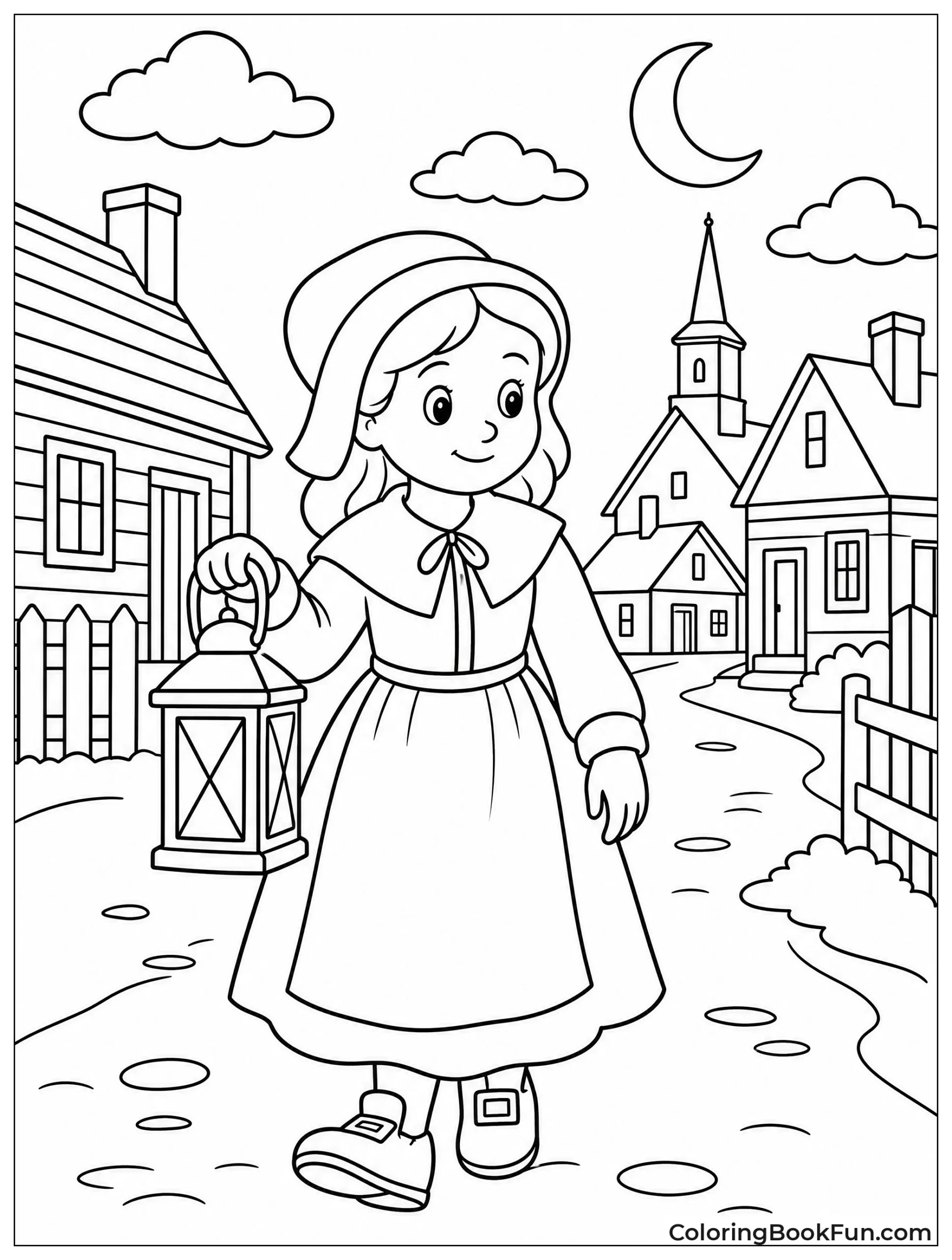 Girl Walking with Lantern at Dusk
