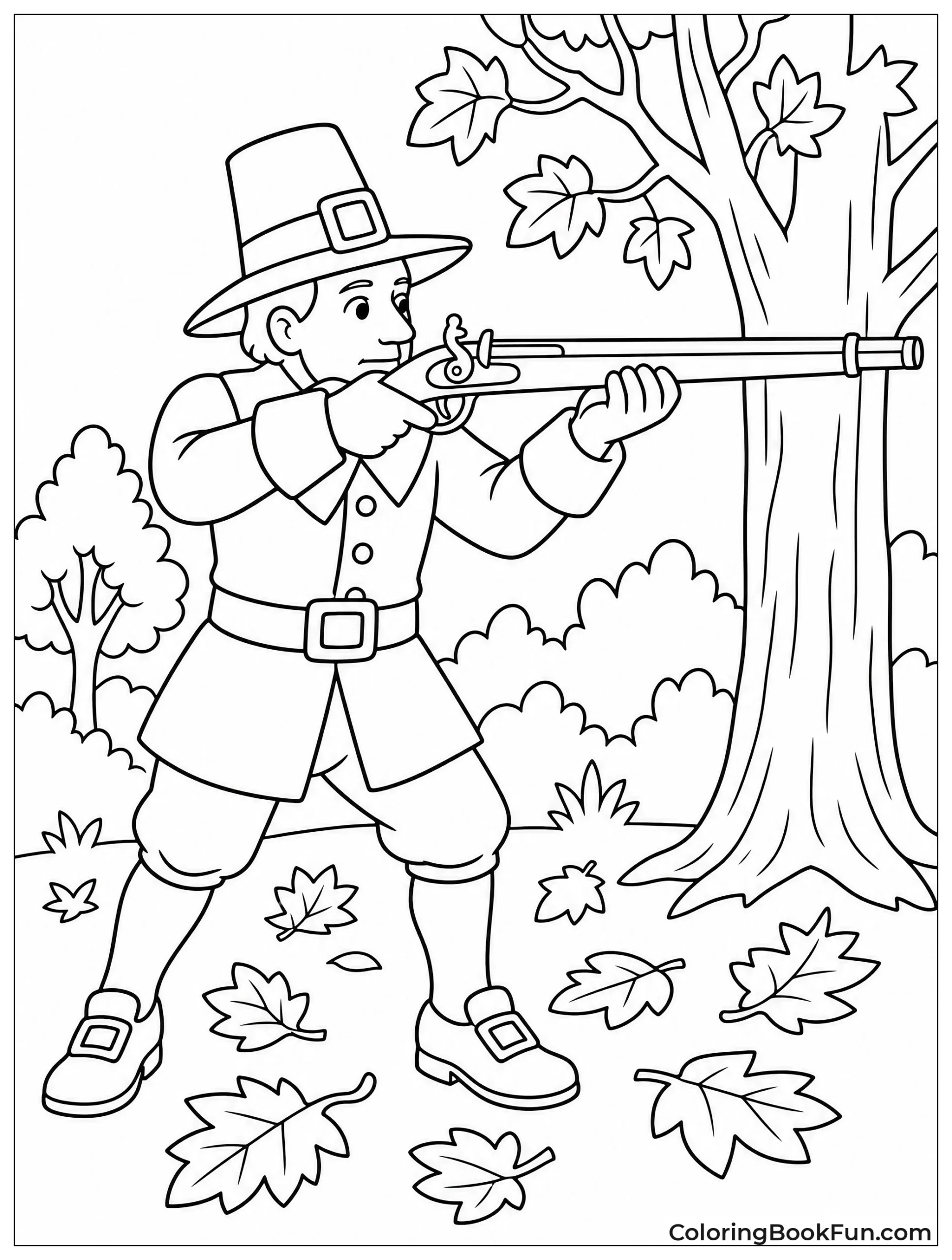 Man Hunting with Musket in Woods