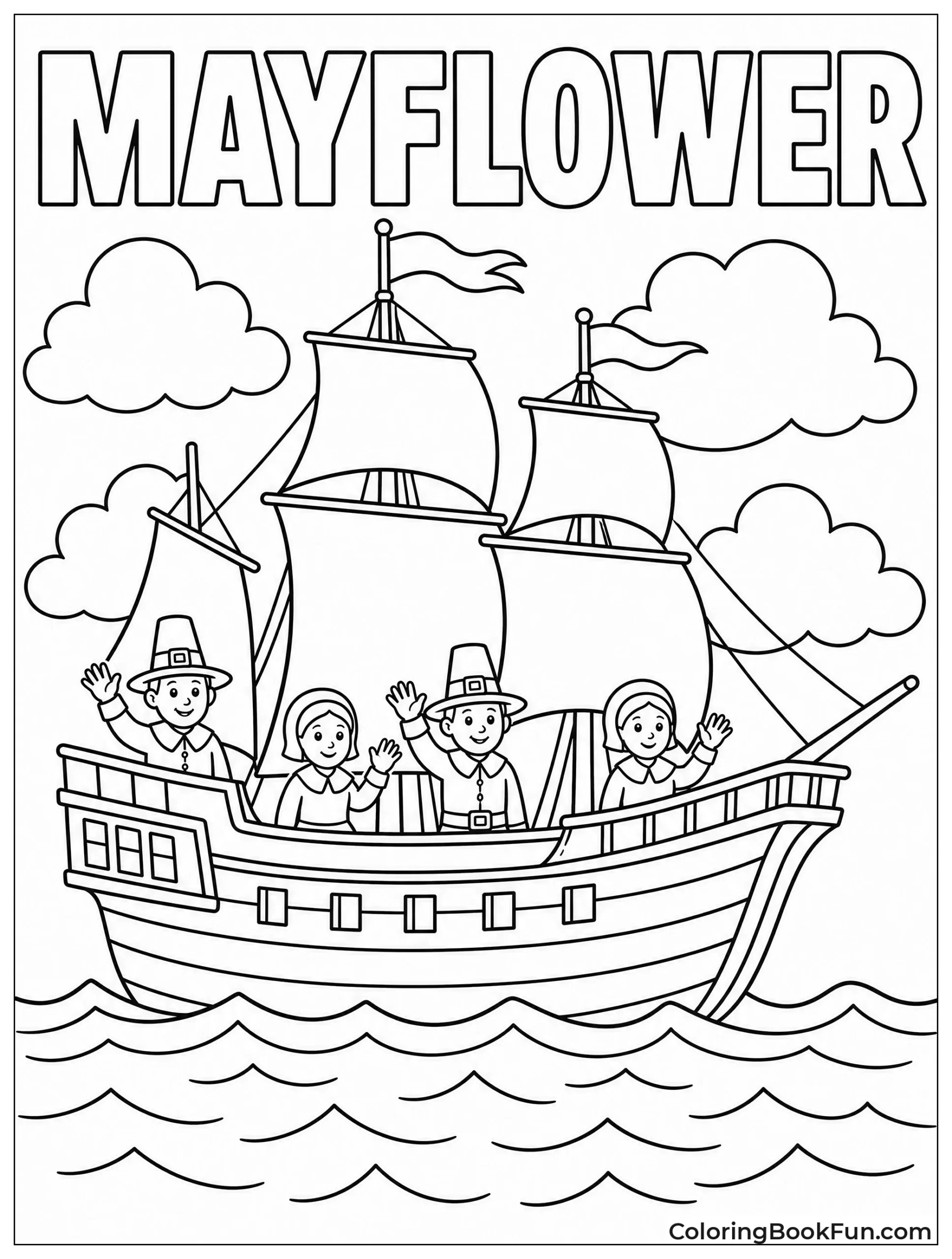 Mayflower Sailing on Wavy Ocean