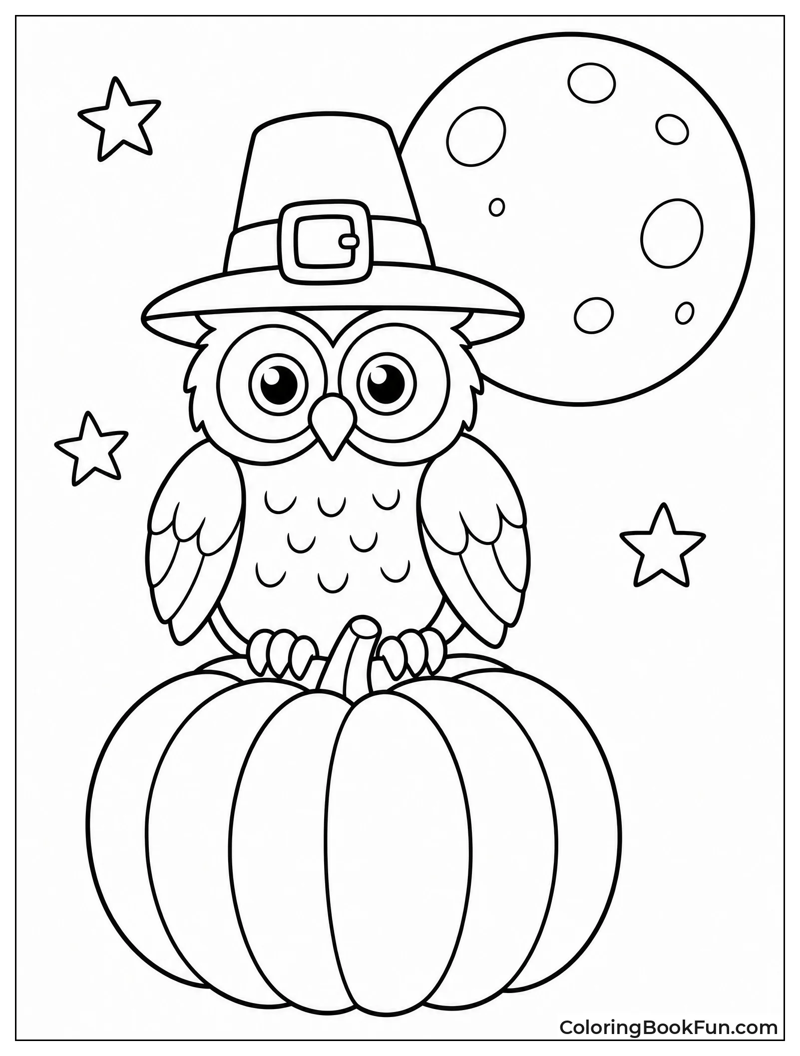 Owl in Pilgrim Hat on Pumpkin