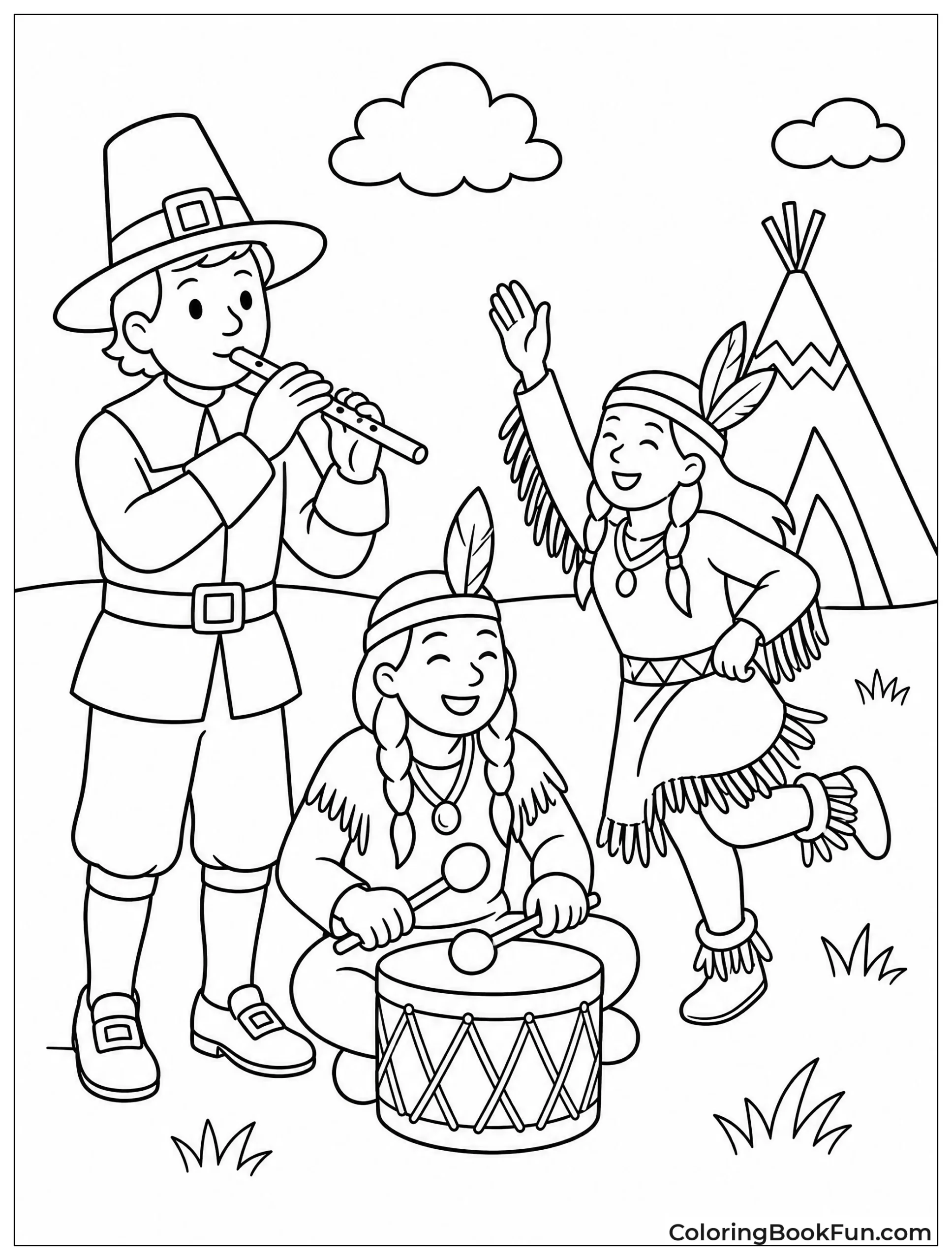 Pilgrim Playing Flute for Friends