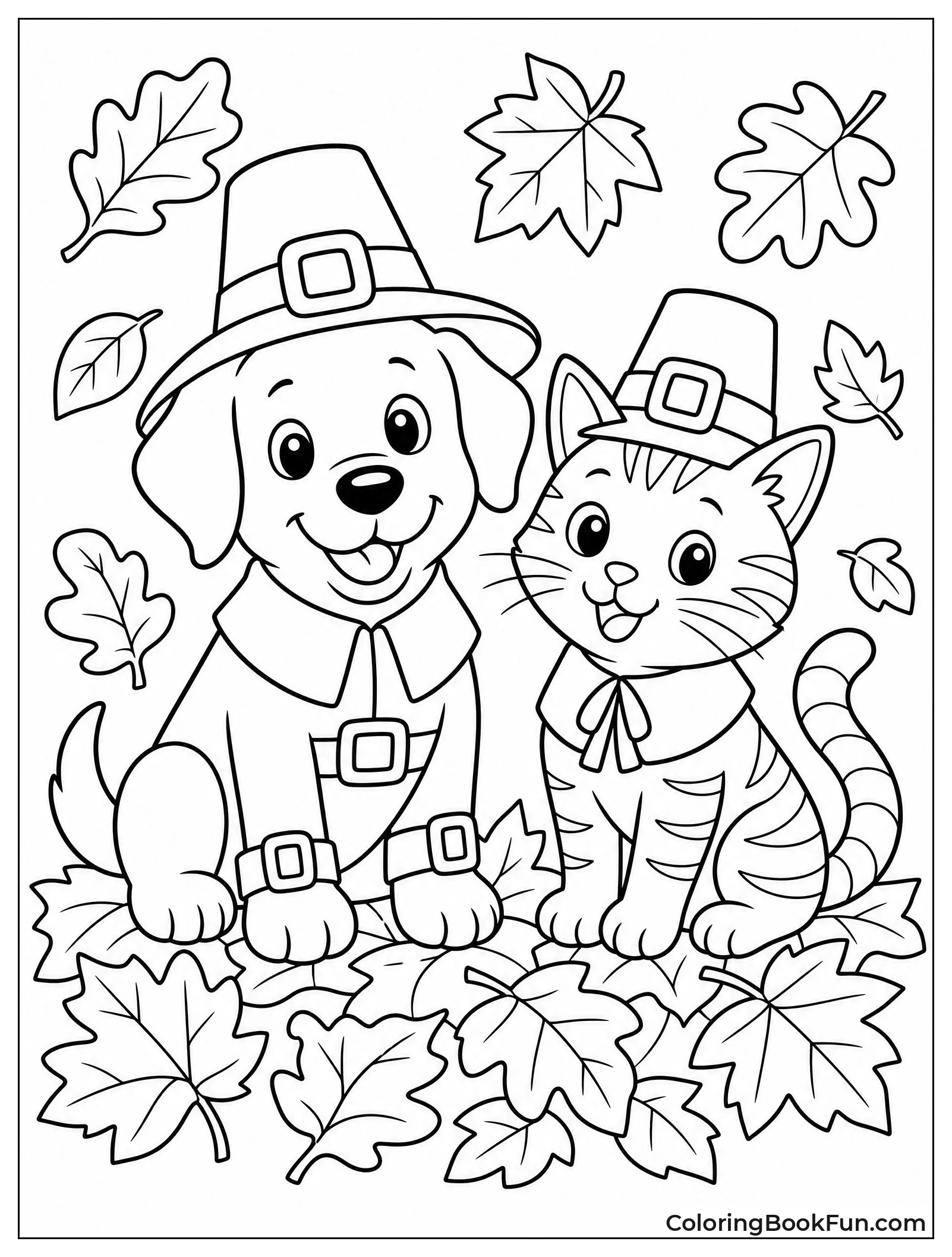 Puppy and Cat in Leaves