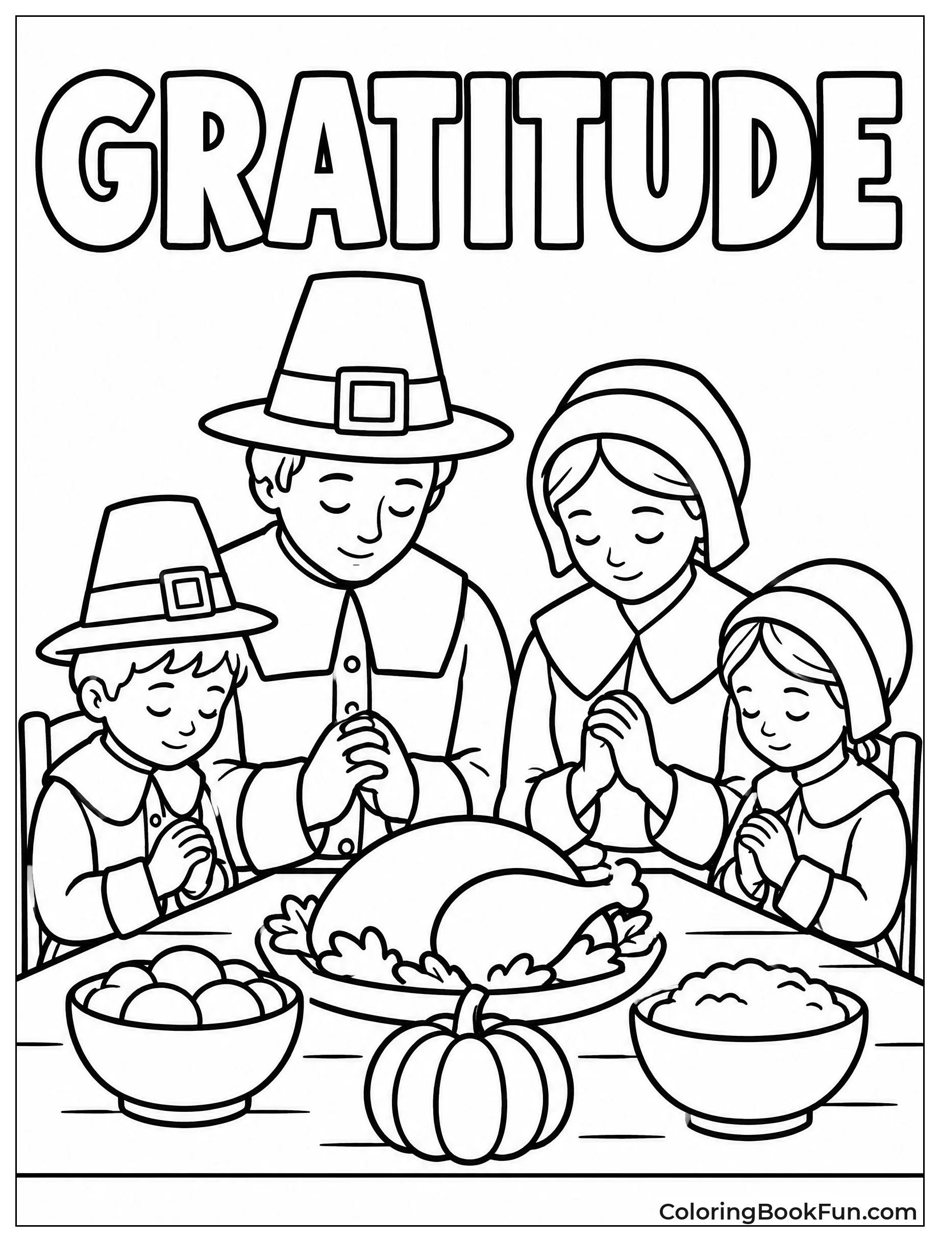 Family Praying at Thanksgiving Table