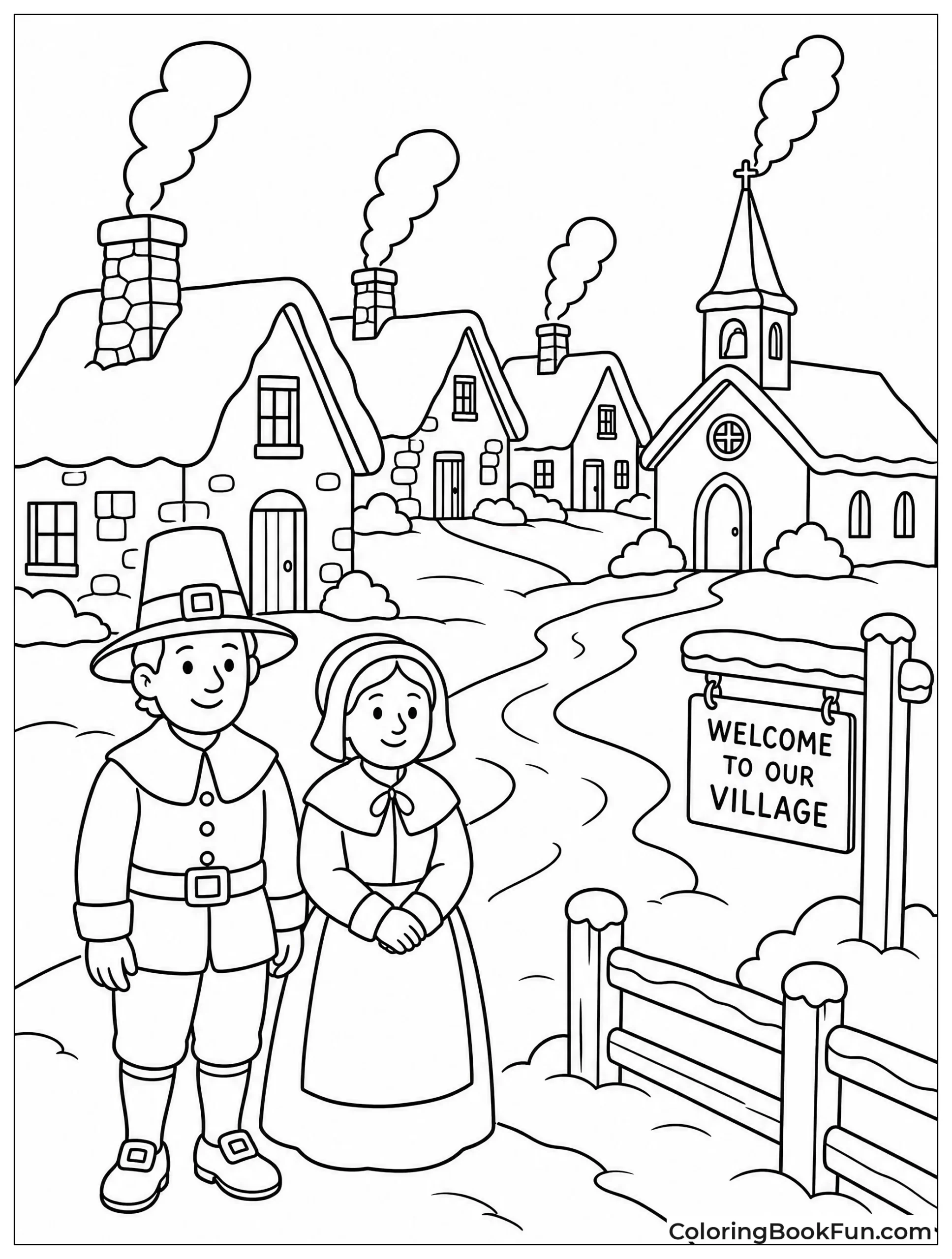 Snowy Village with Smoking Chimneys