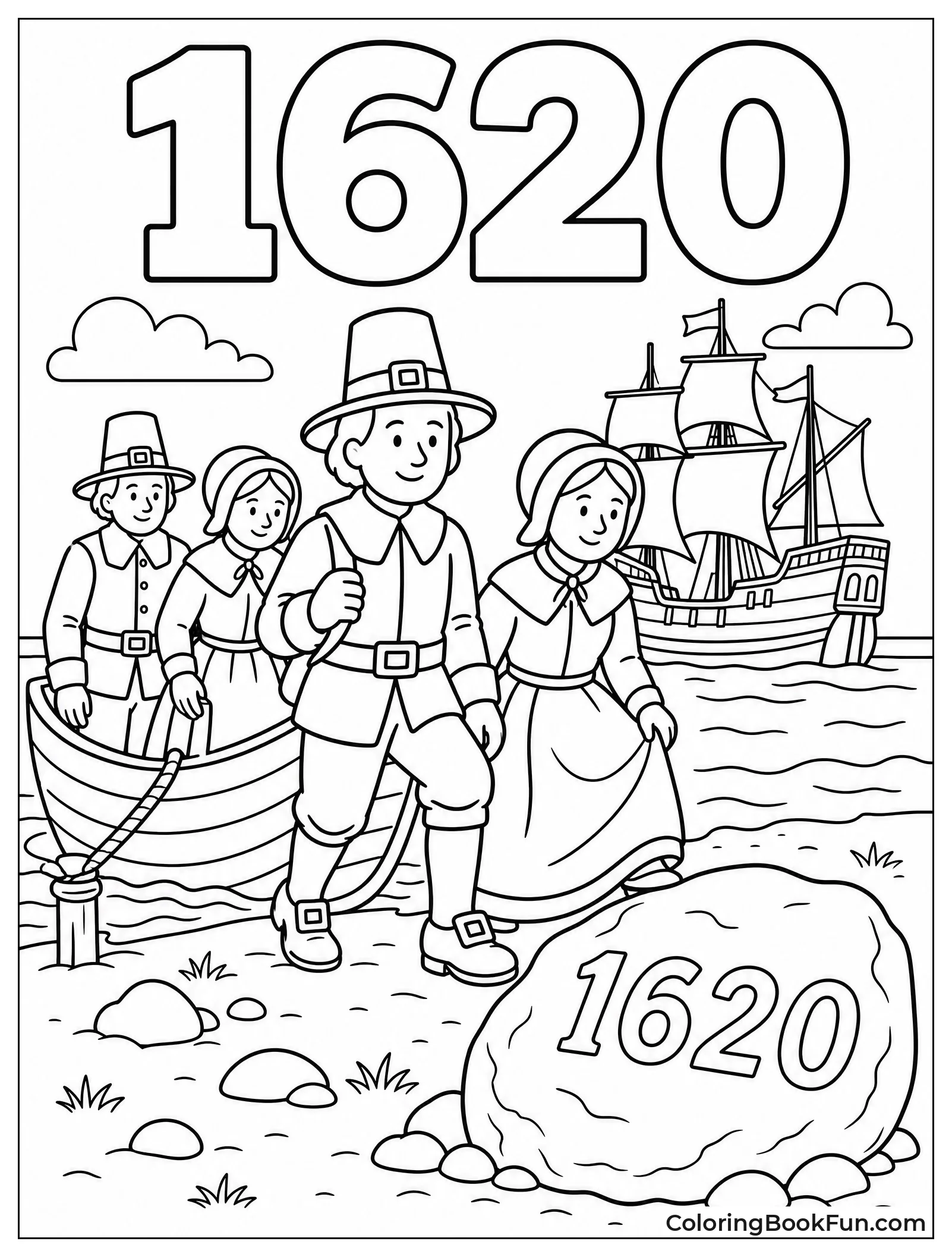 Pilgrims Stepping onto Plymouth Shore