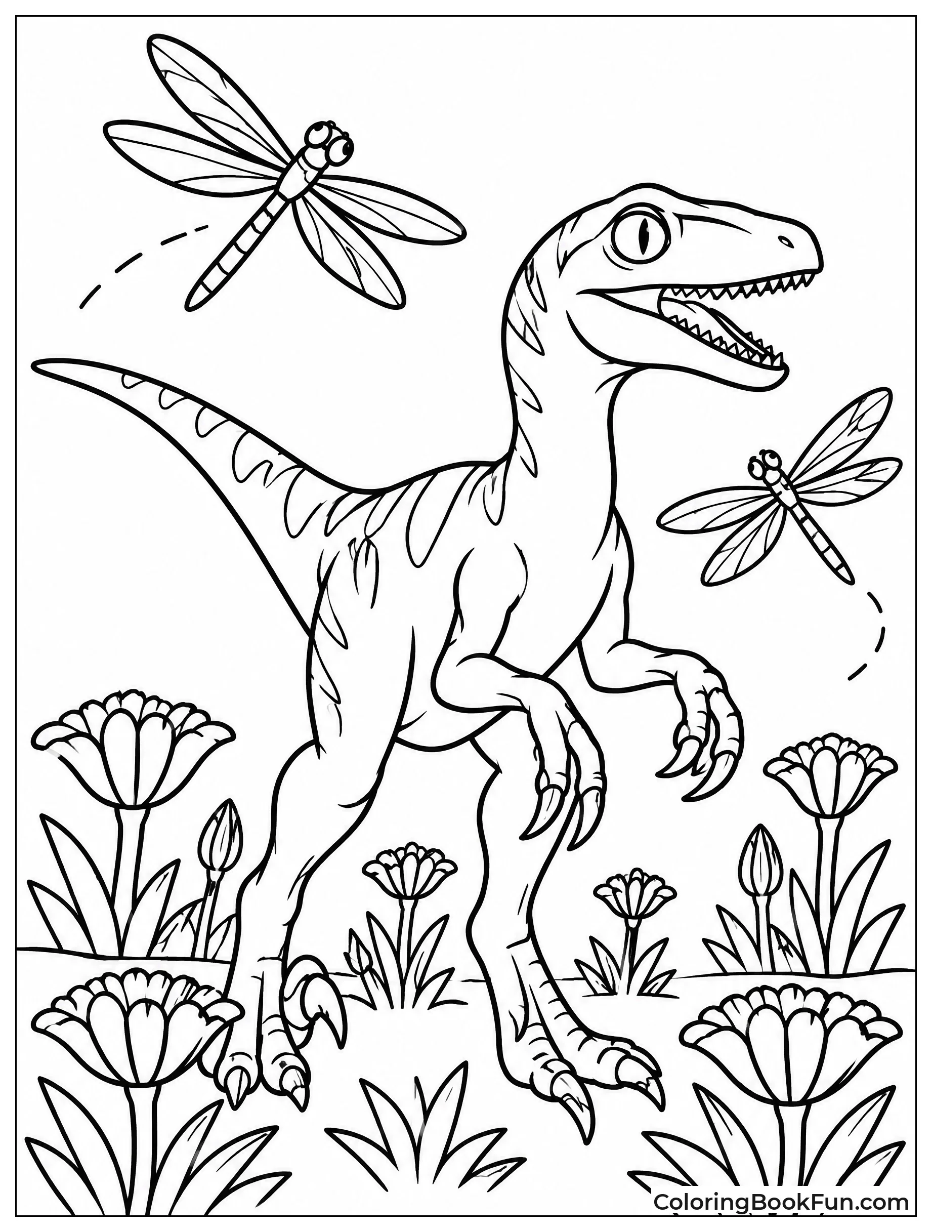 Raptor Among Prehistoric Flowers