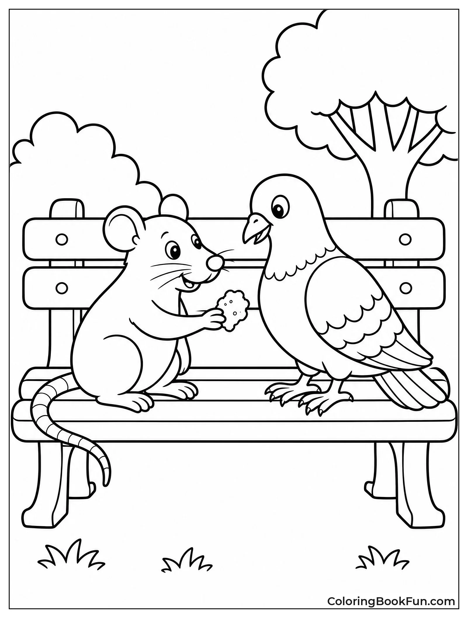 Rat and Pigeon on Bench