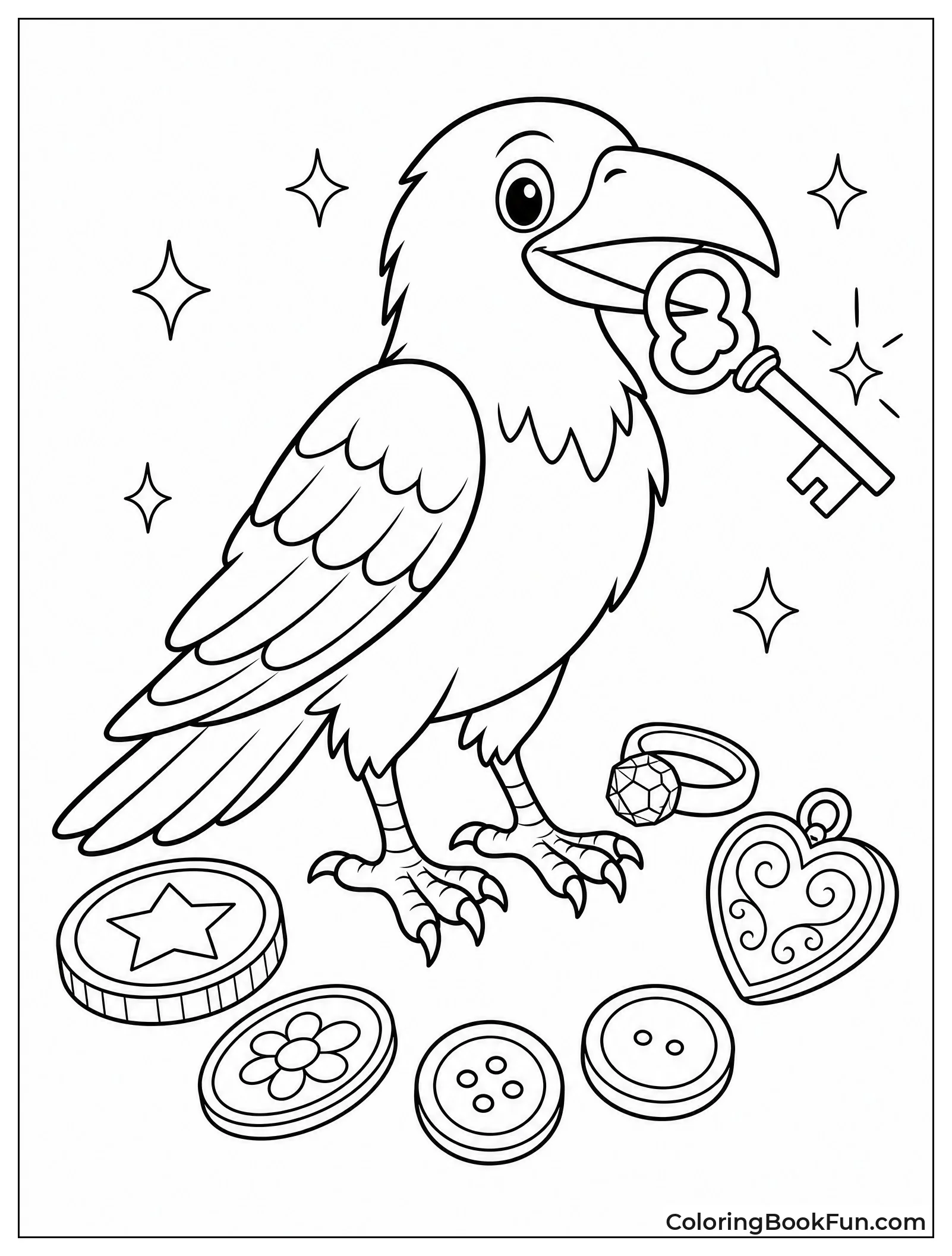 Raven Holds Shiny Key in Beak