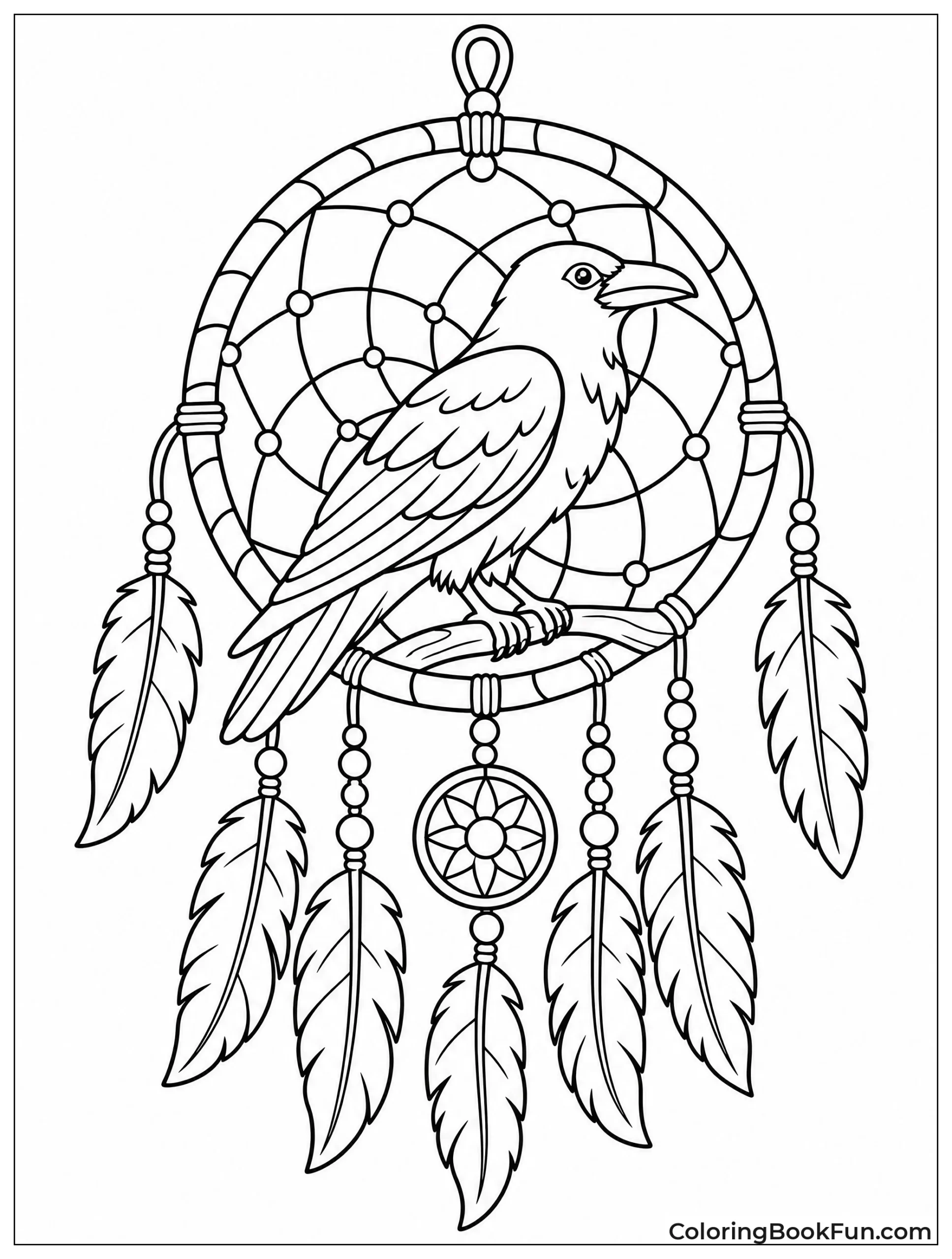 Raven in Dreamcatcher with Feathers
