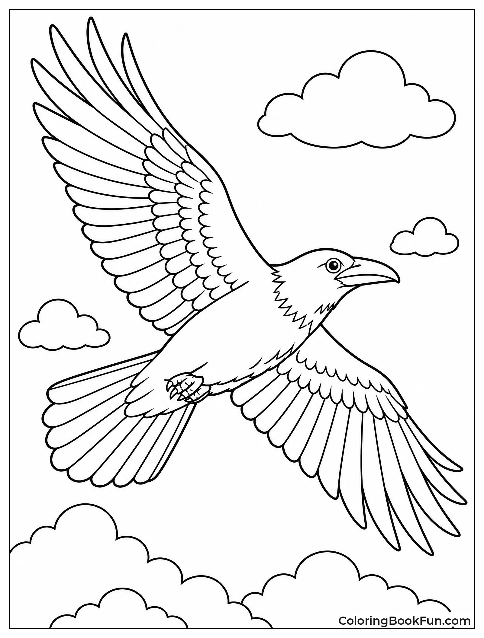 Raven Soars with Wings Spread