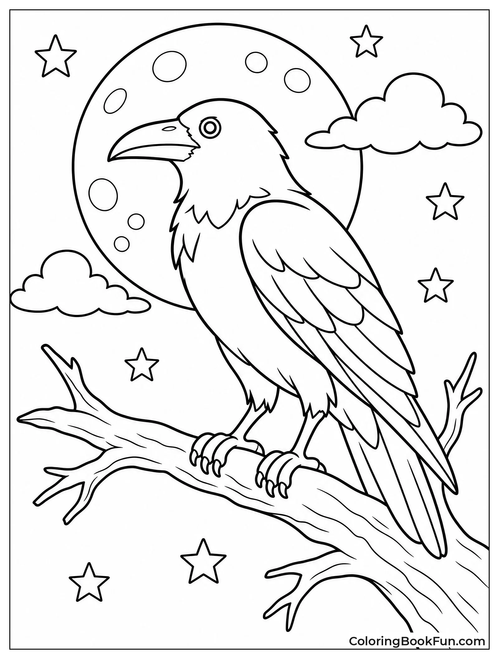 Raven Silhouette Against Moonlit Sky