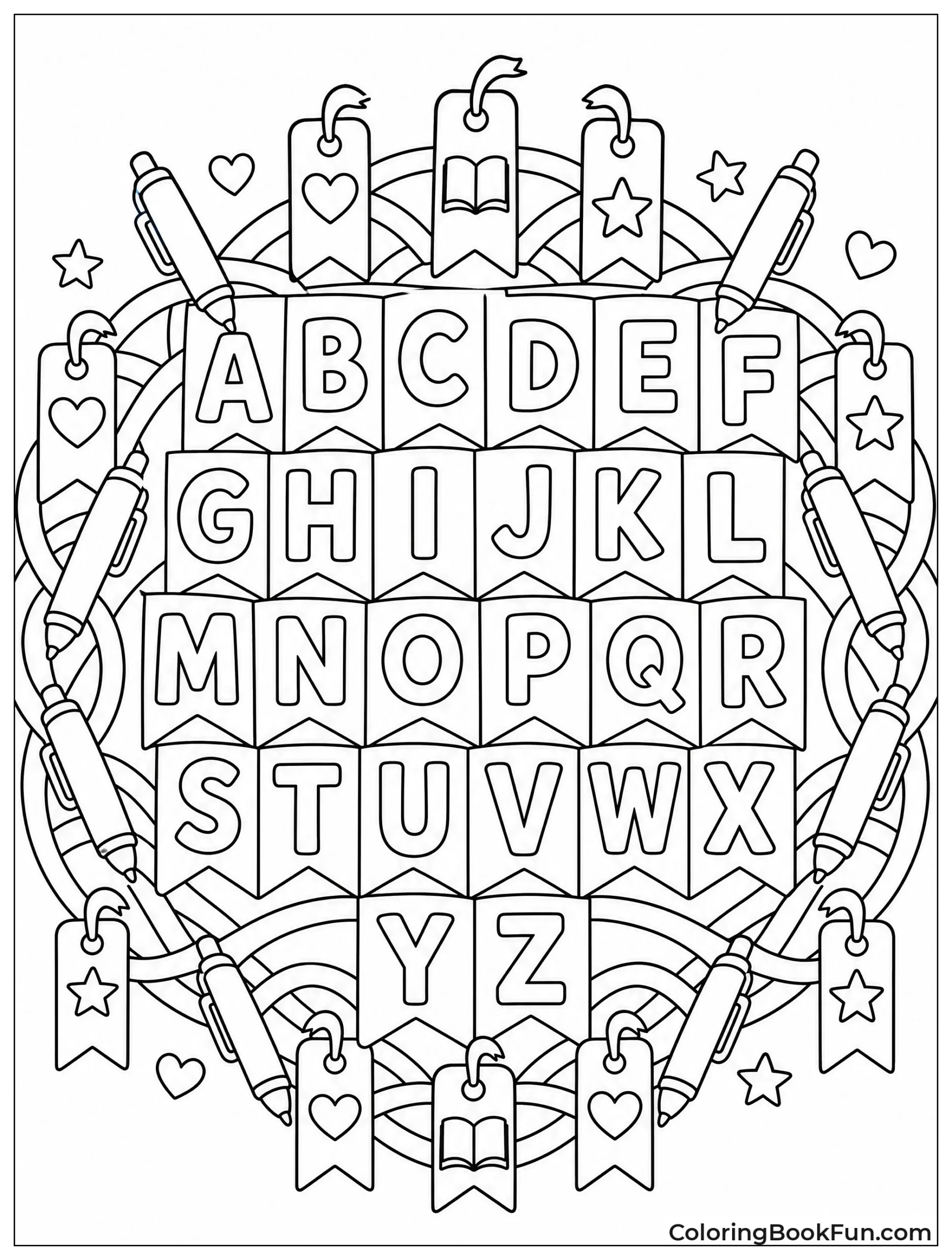 Alphabet Mandala with Letters and Pens