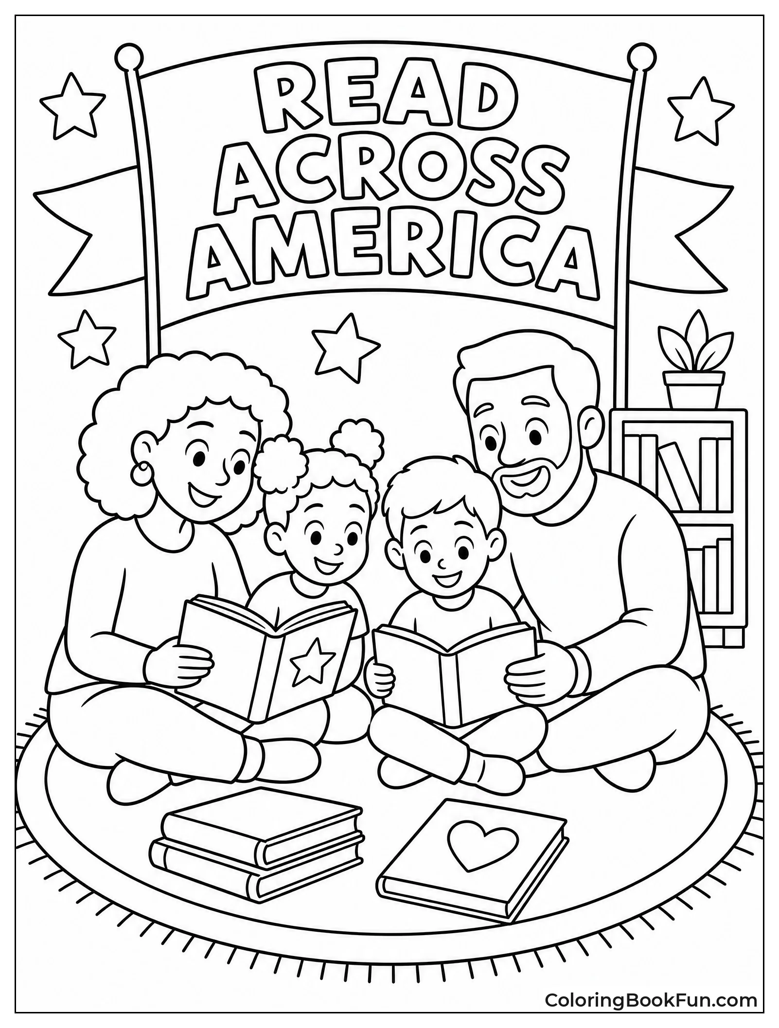 Family Sitting Together Reading Books