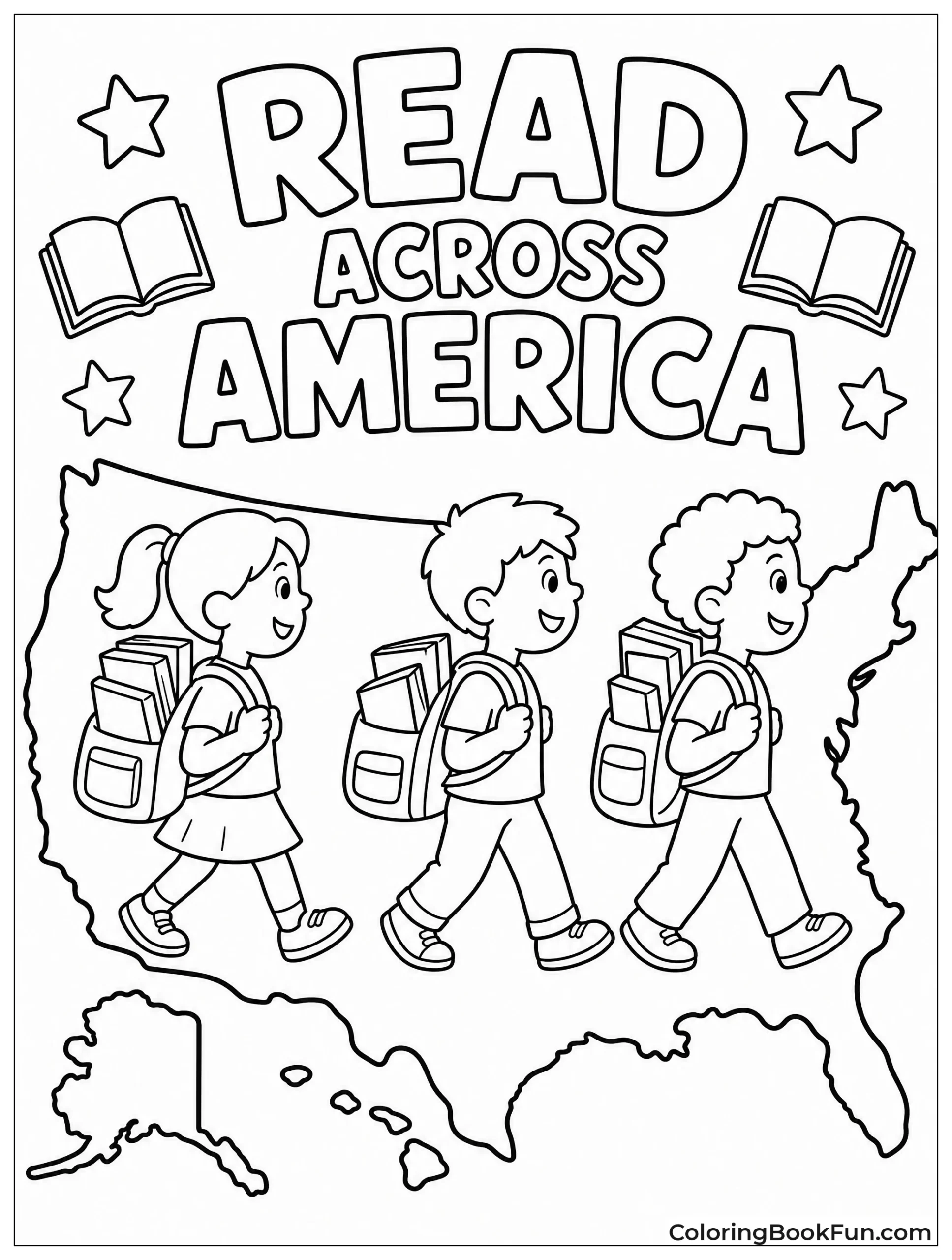 Children Walking Across America Map with Books