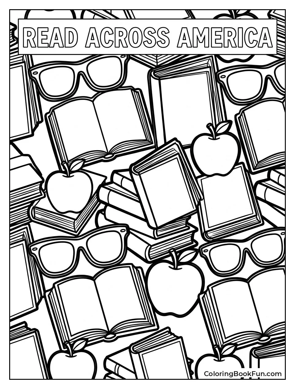 Repeating Pattern of Glasses and Books