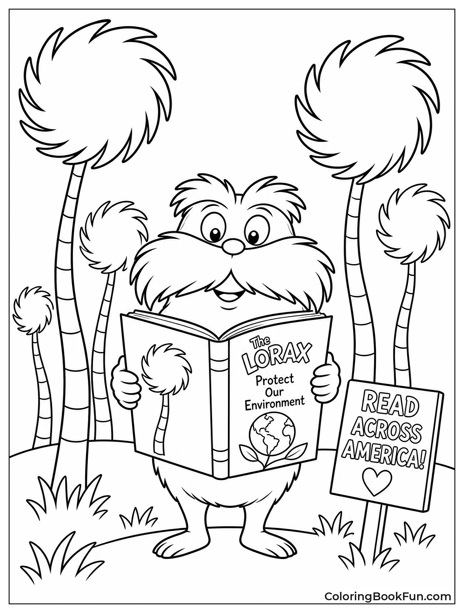 Lorax Standing by Colorful Truffula Trees