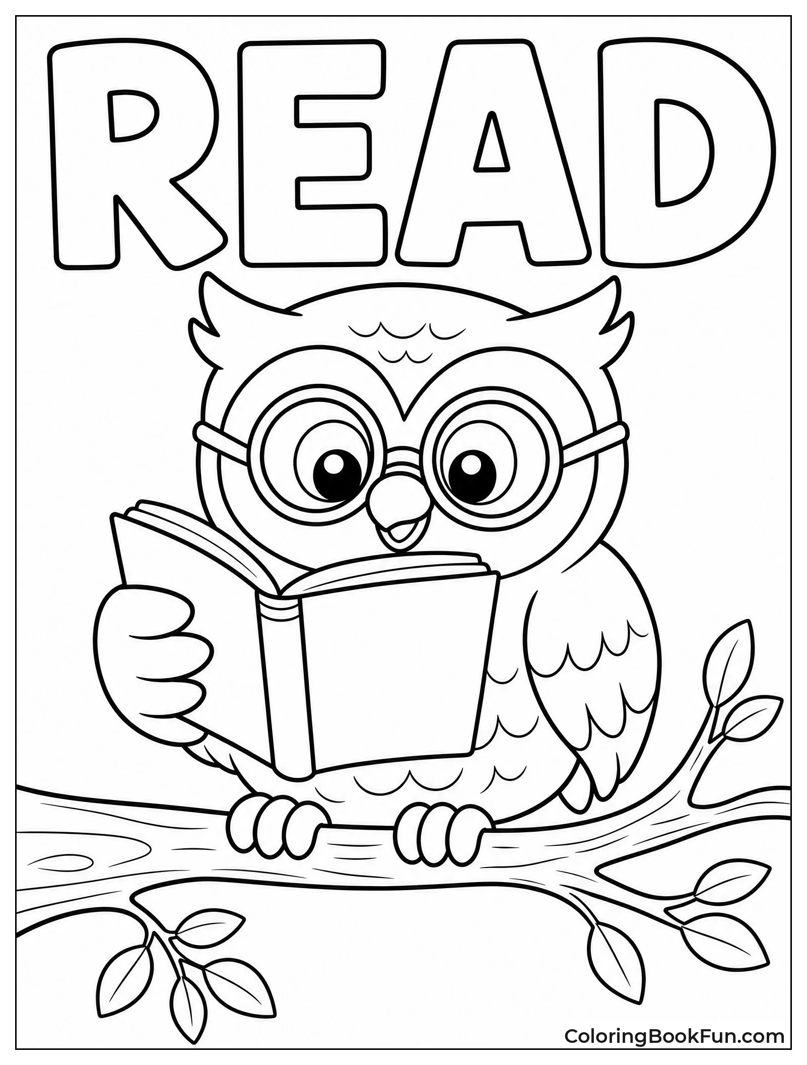 Owl Wearing Glasses and Reading Book