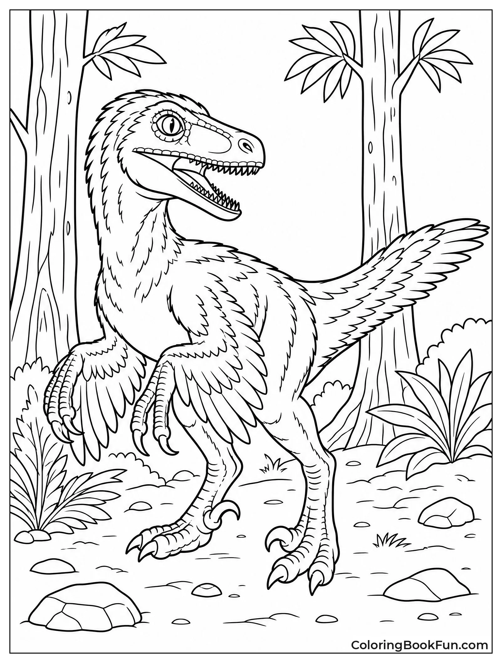 Realistic Feathered Raptor in Forest