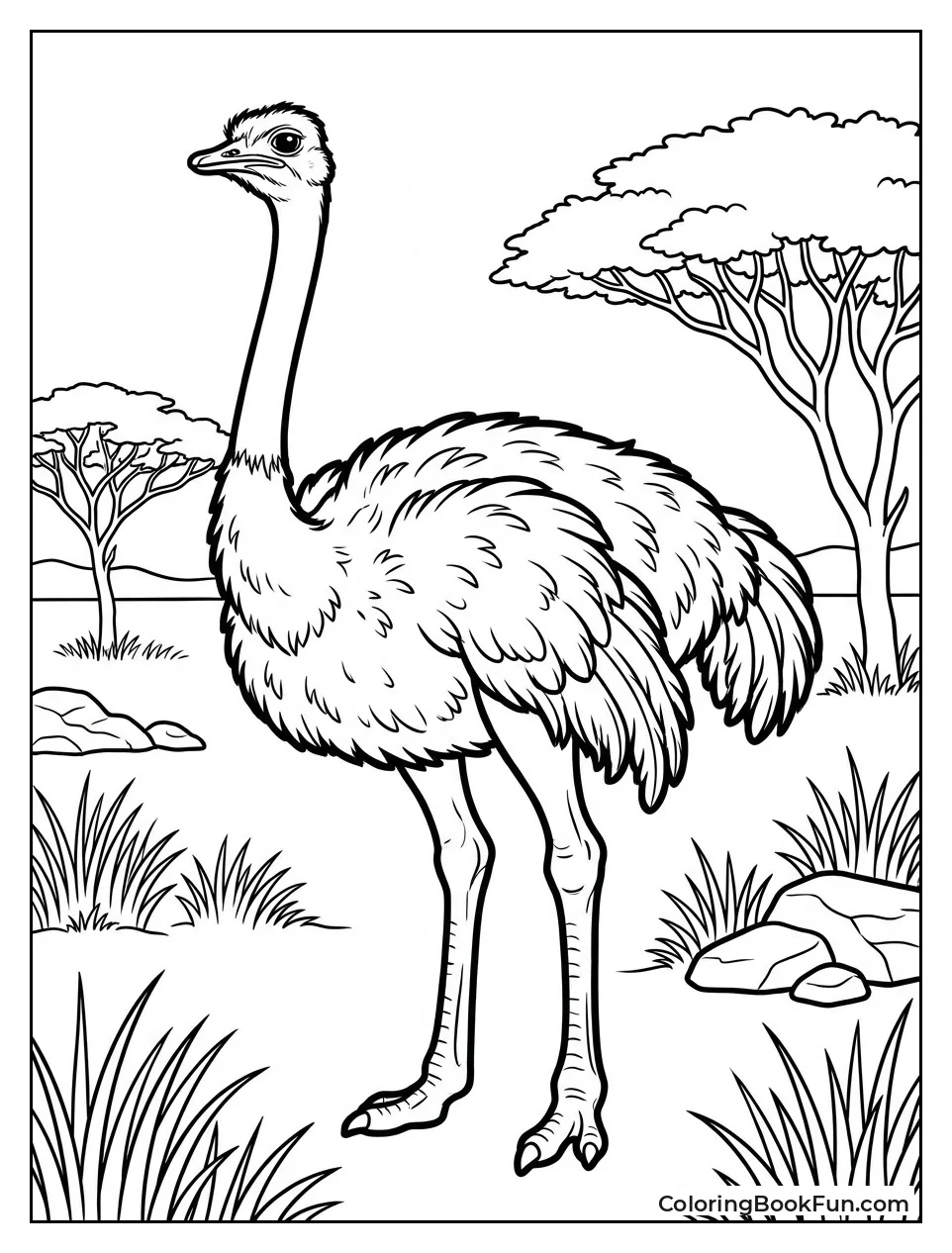 Ostrich Stands in the Savanna