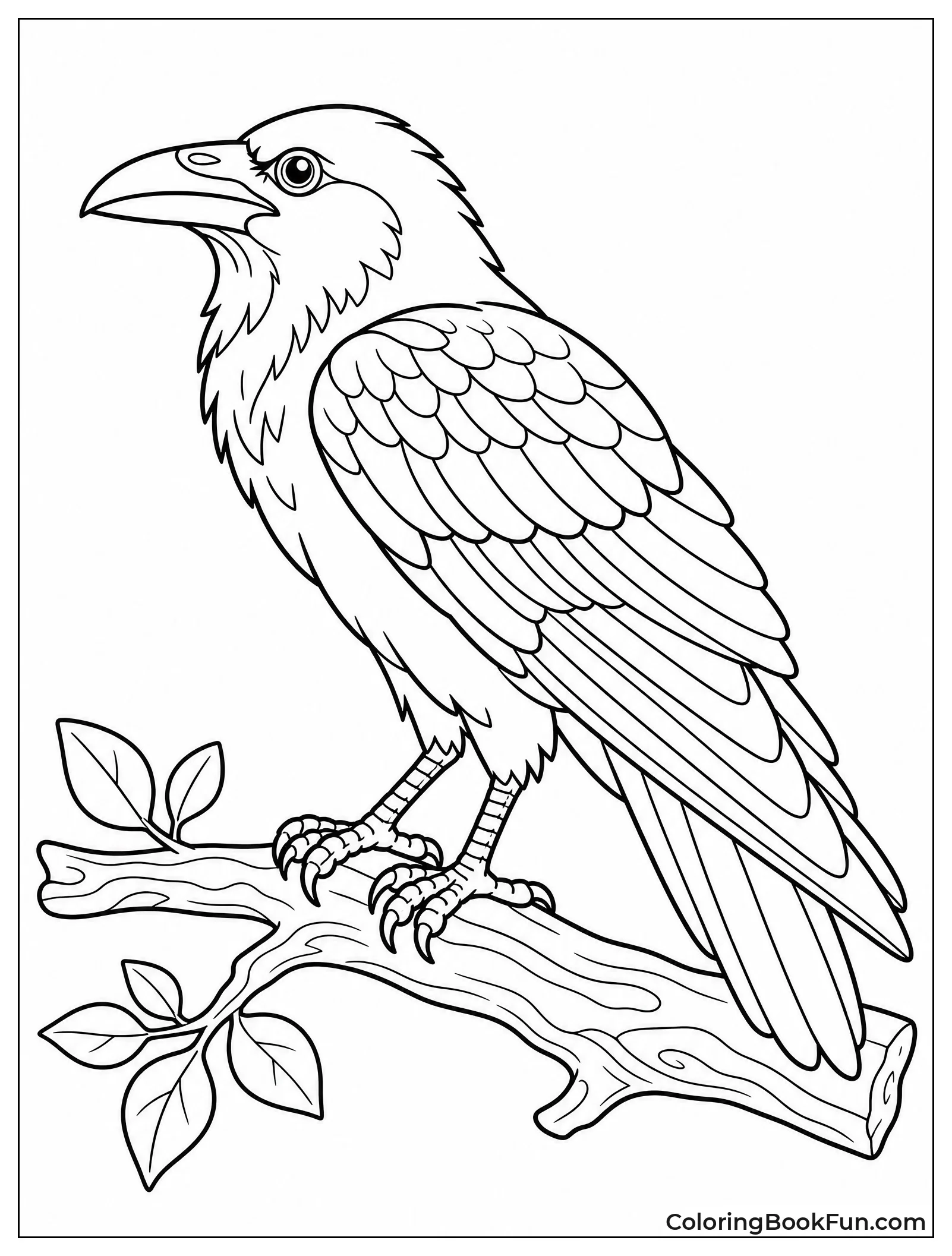 Realistic Raven Stands on Branch
