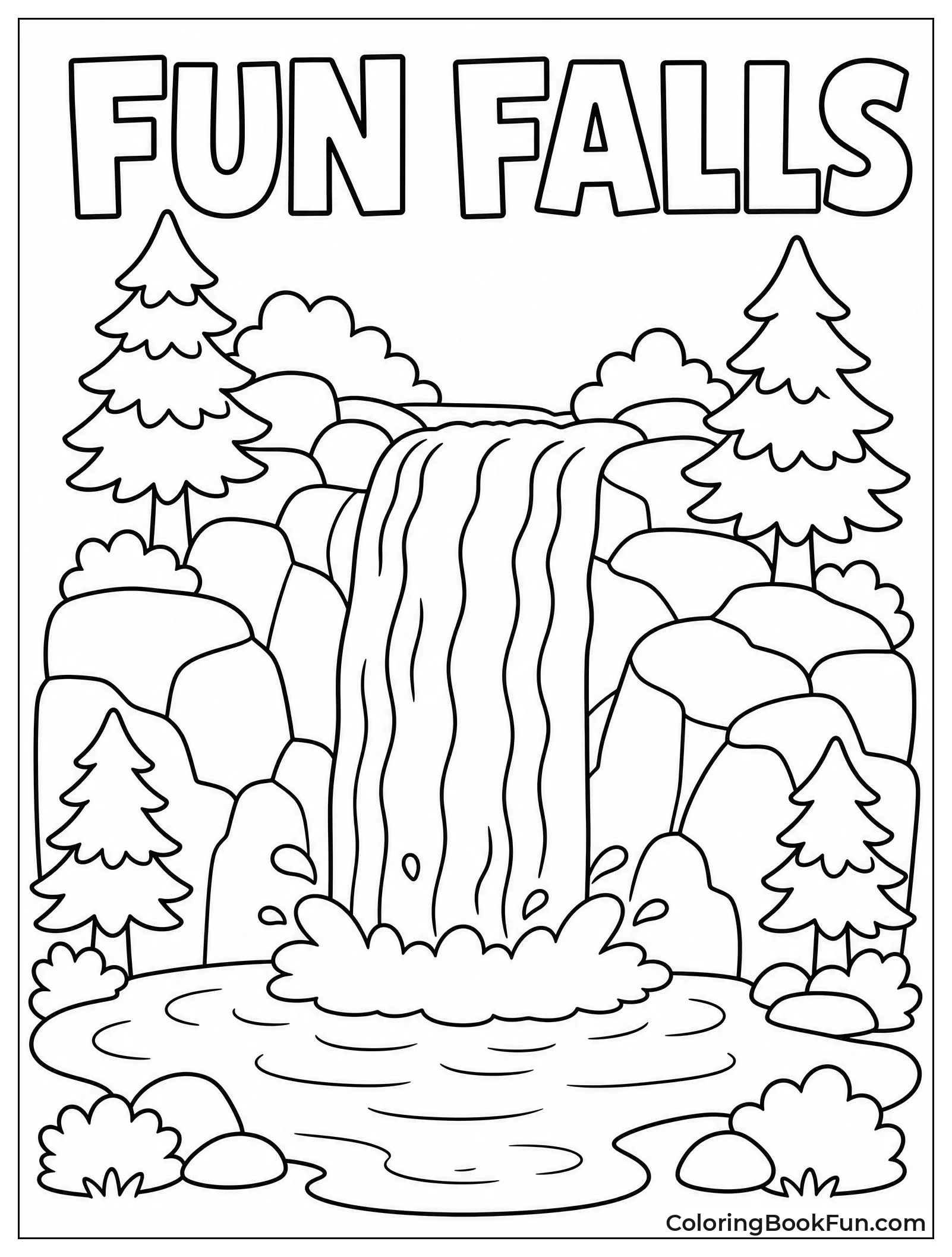 Simple Waterfall with Trees and Pool
