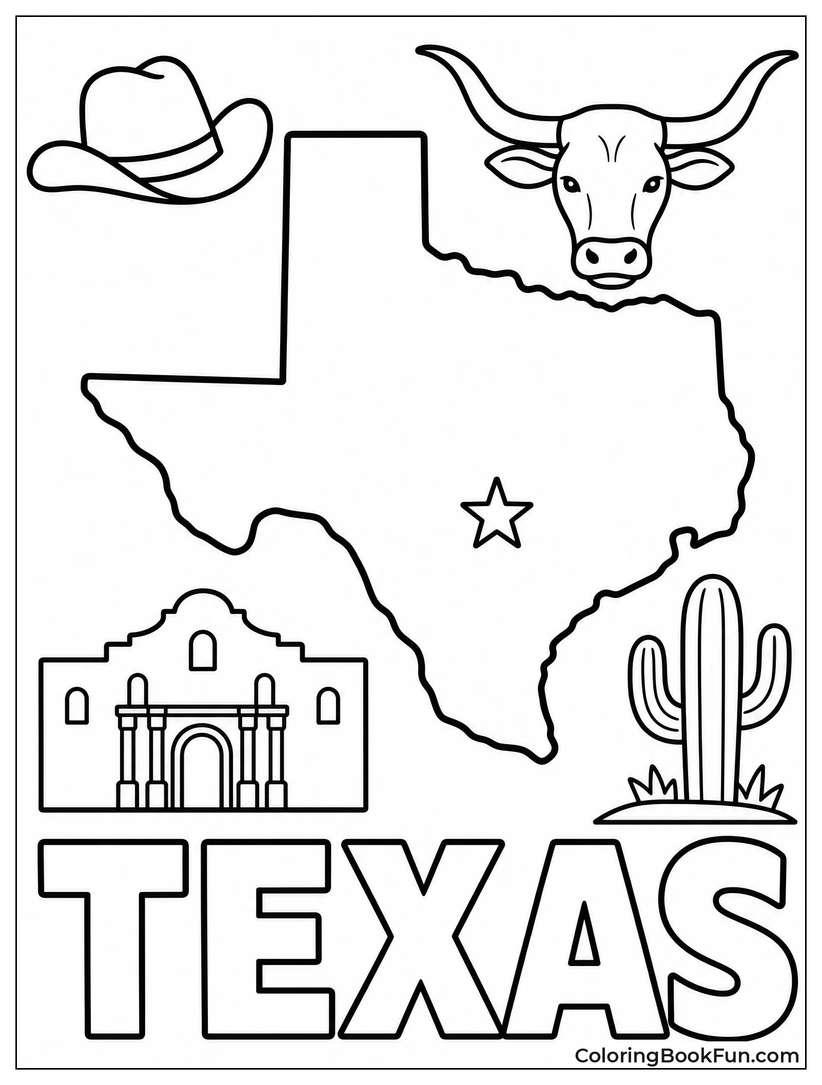 Bold Texas Outline With Star