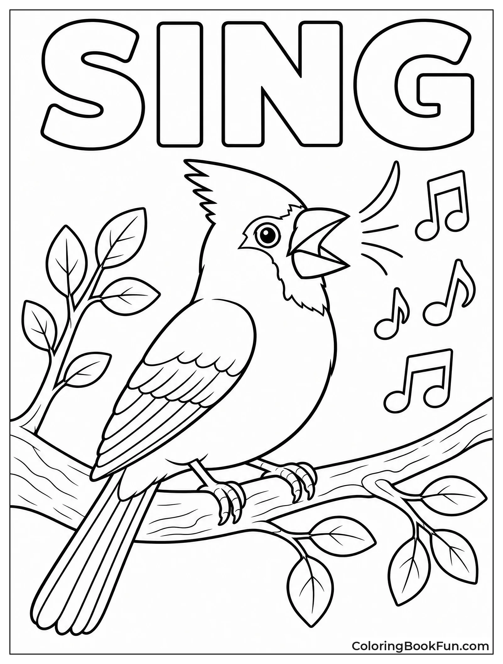 Cardinal Singing on a Forest Branch