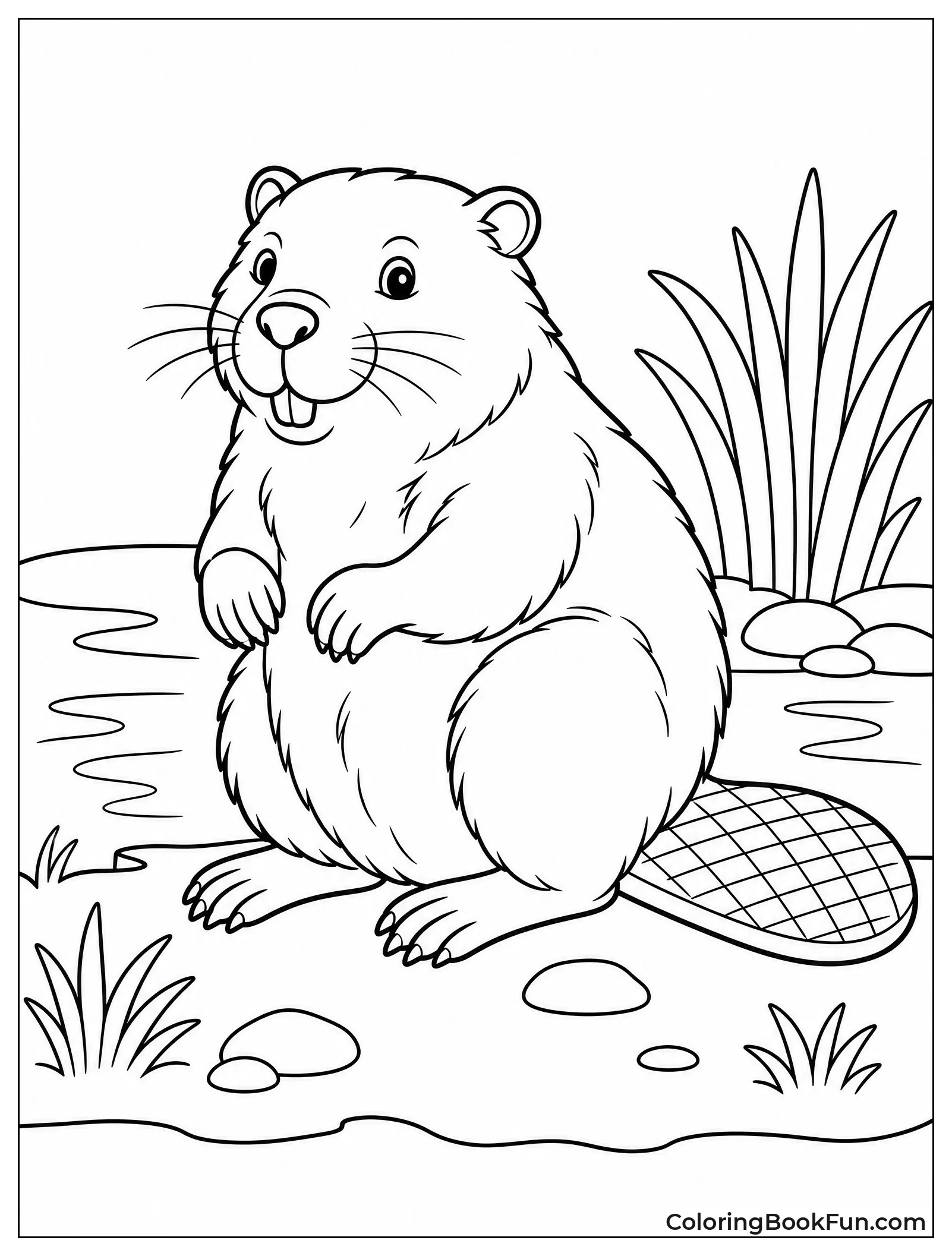 Beaver Sits Upright by Water