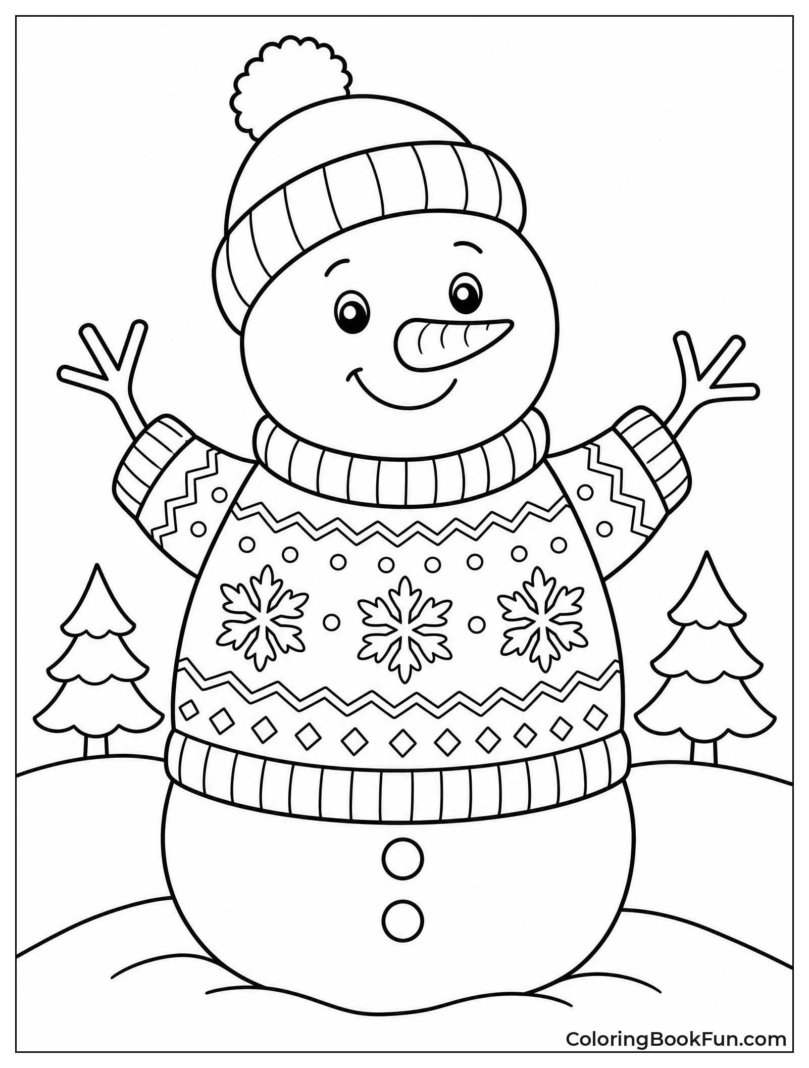 Snowman Wears Bright Patterned Sweater