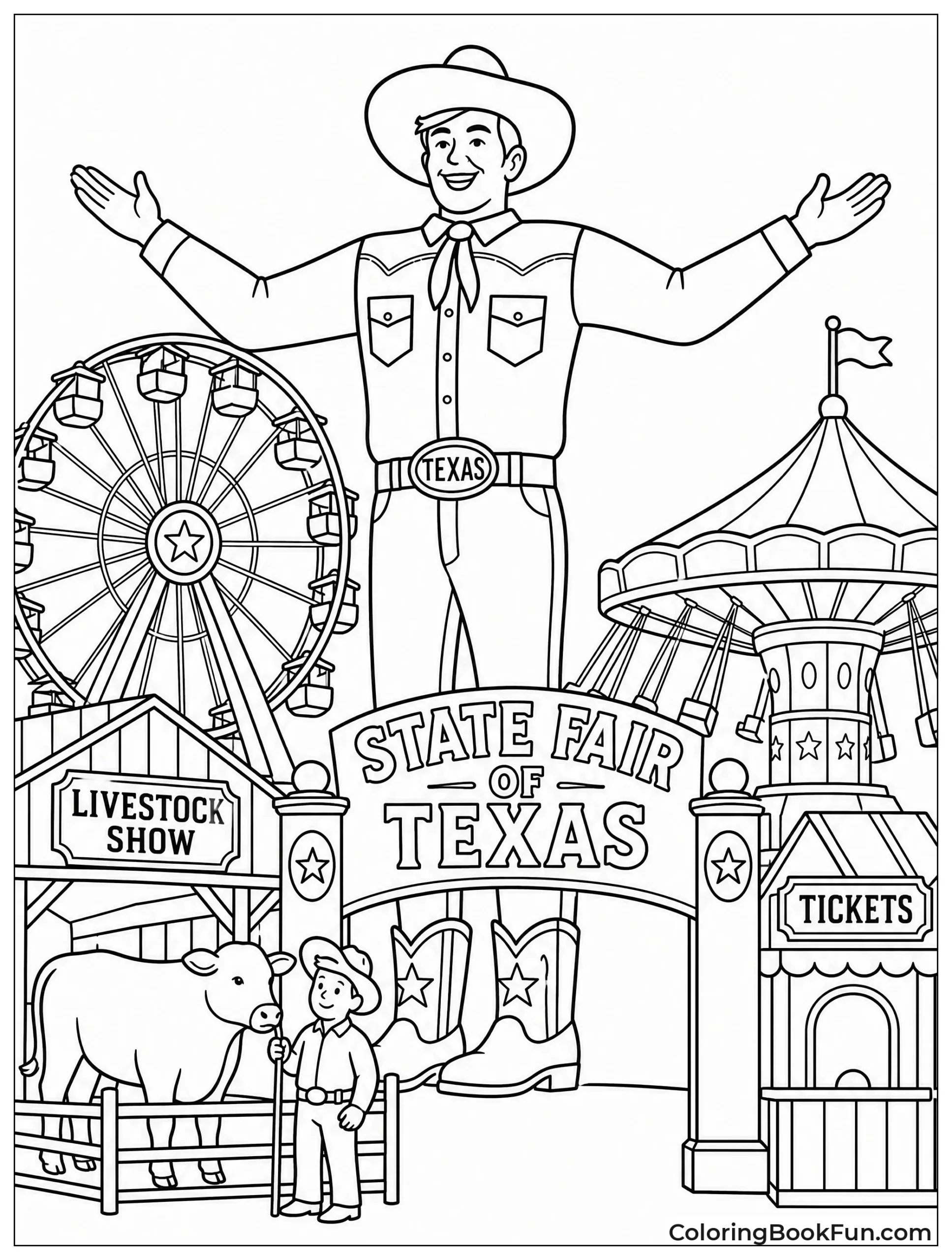 Big Tex near Ferris Wheel