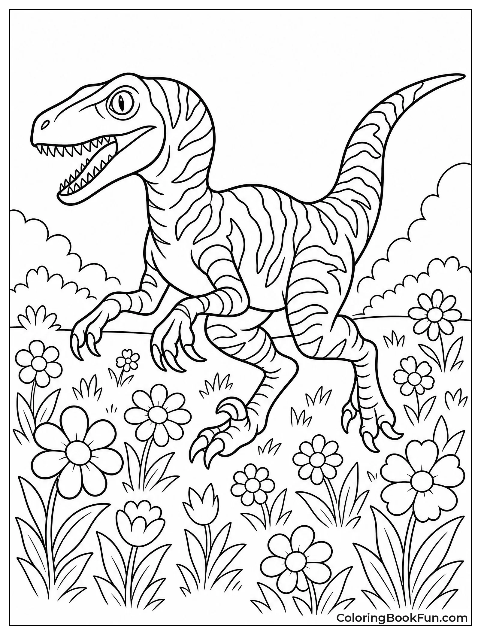 Striped Raptor in Flower Meadow