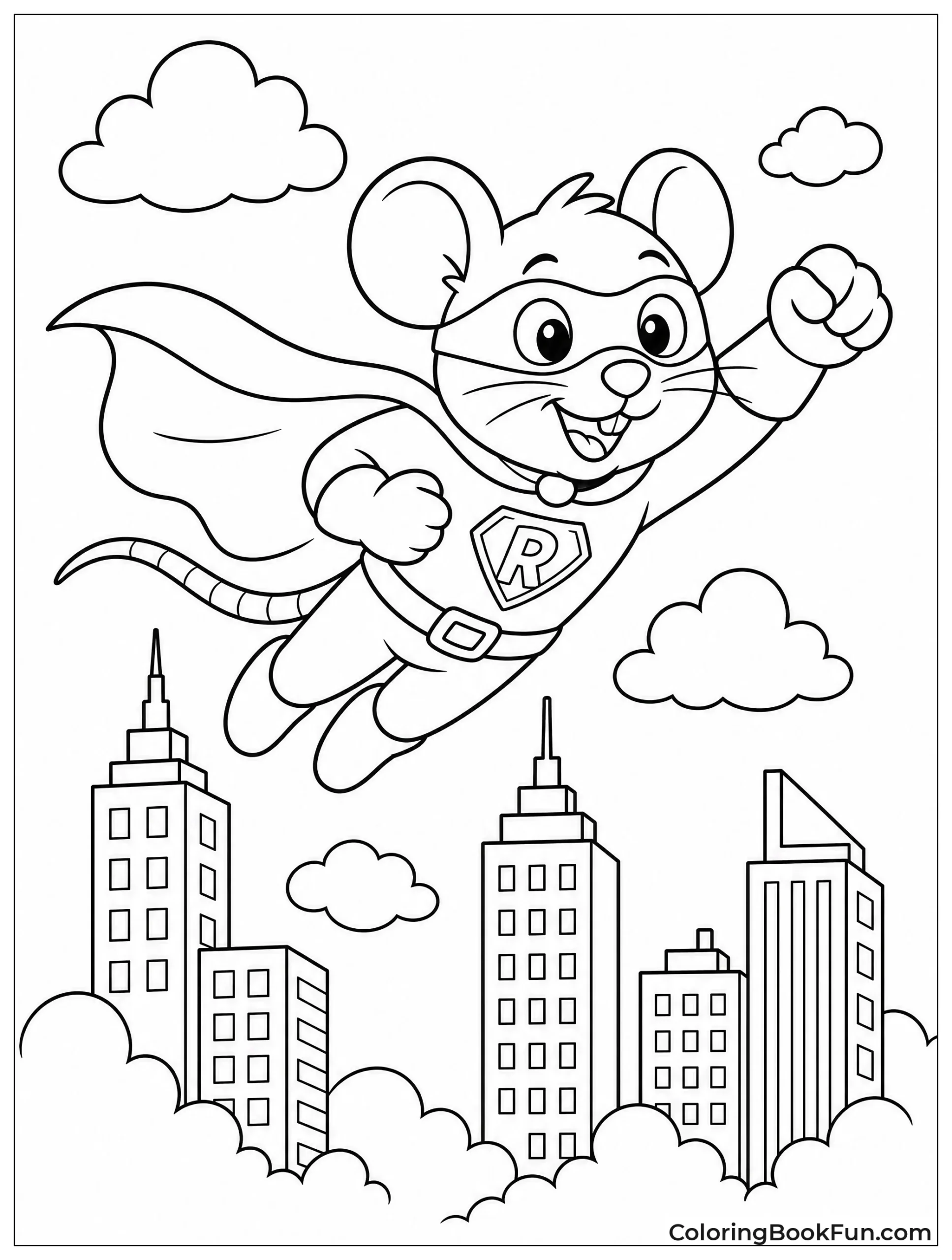 Superhero Rat Flying Above City