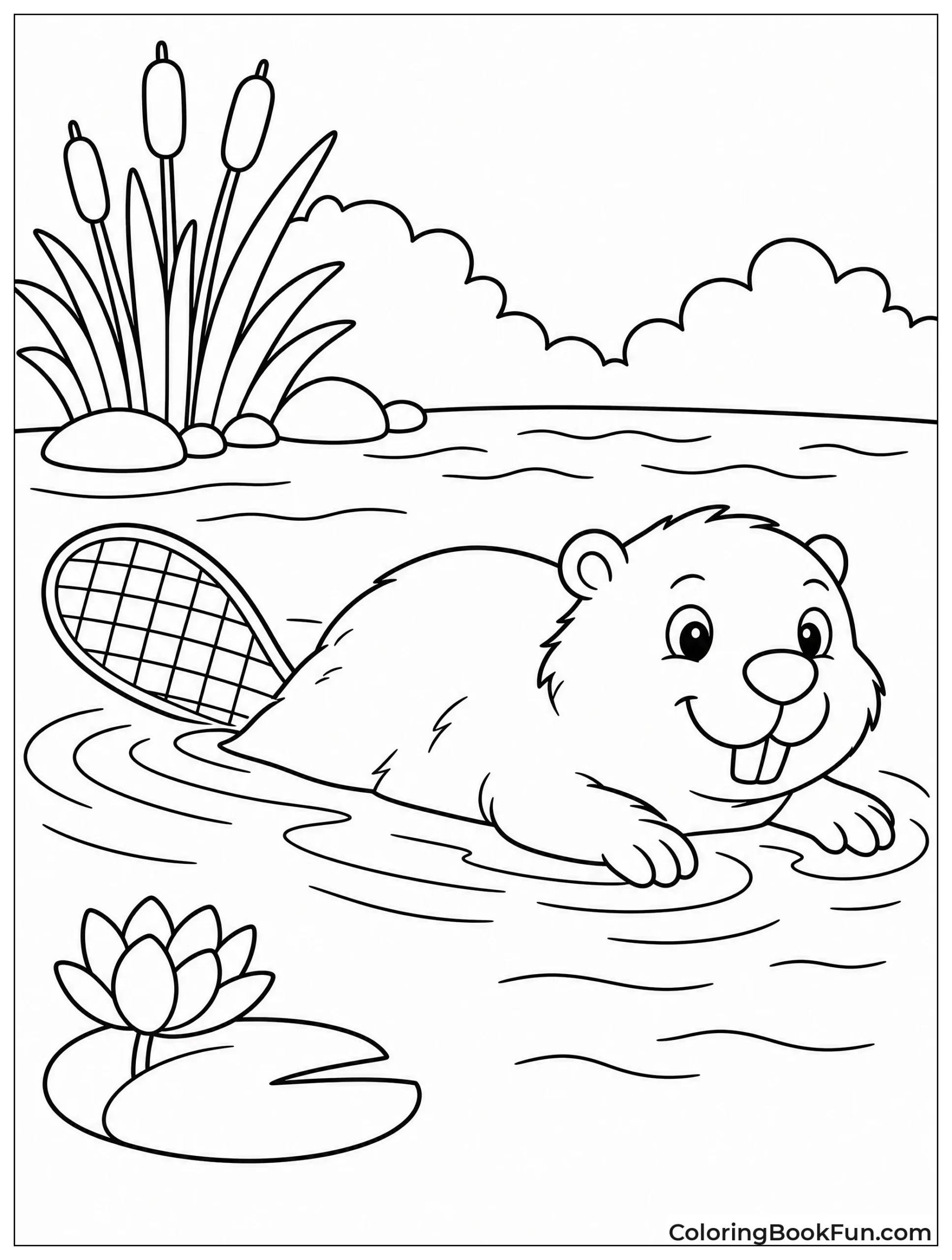Beaver Swims Through Pond With Tail