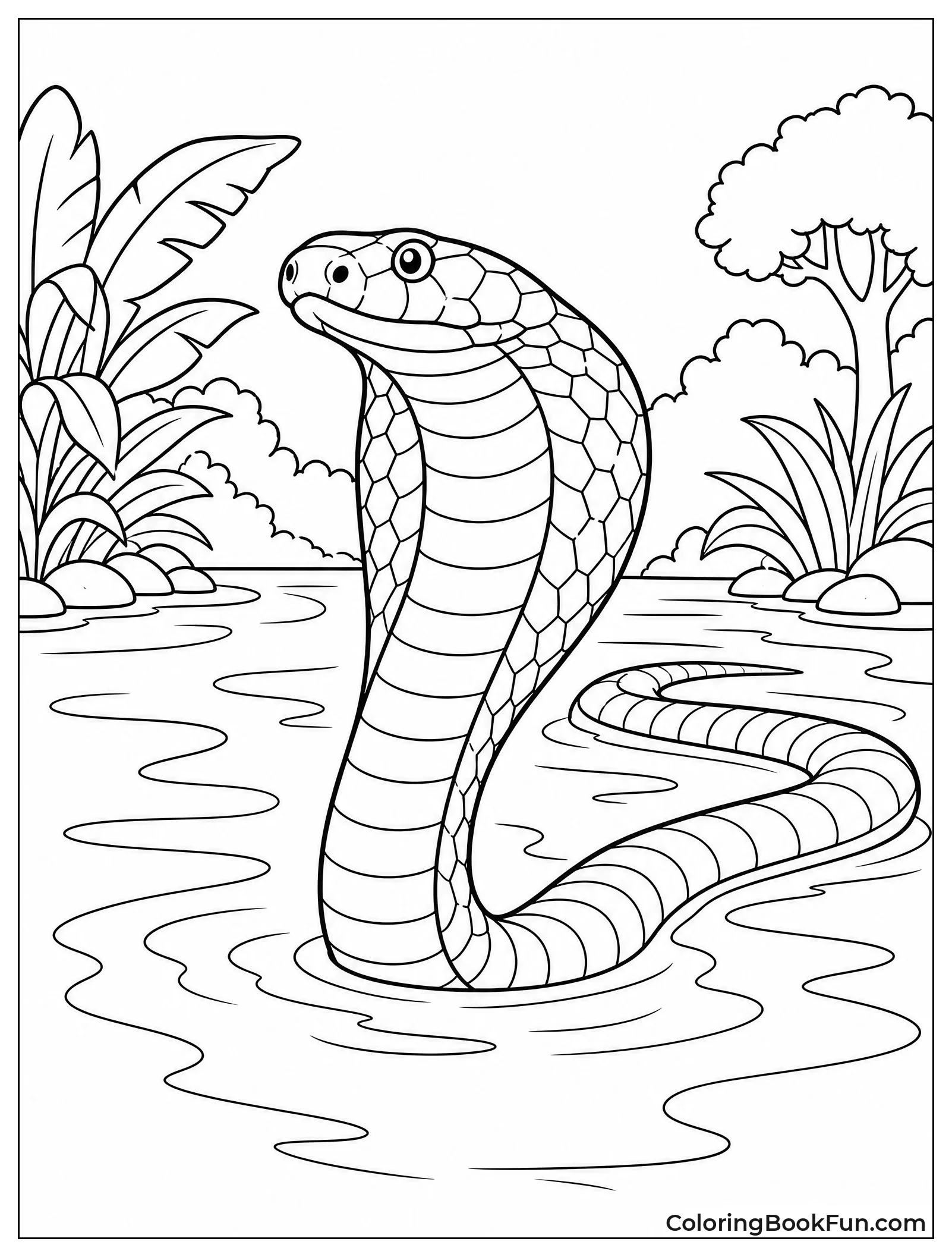 Cobra Swimming Across Jungle River