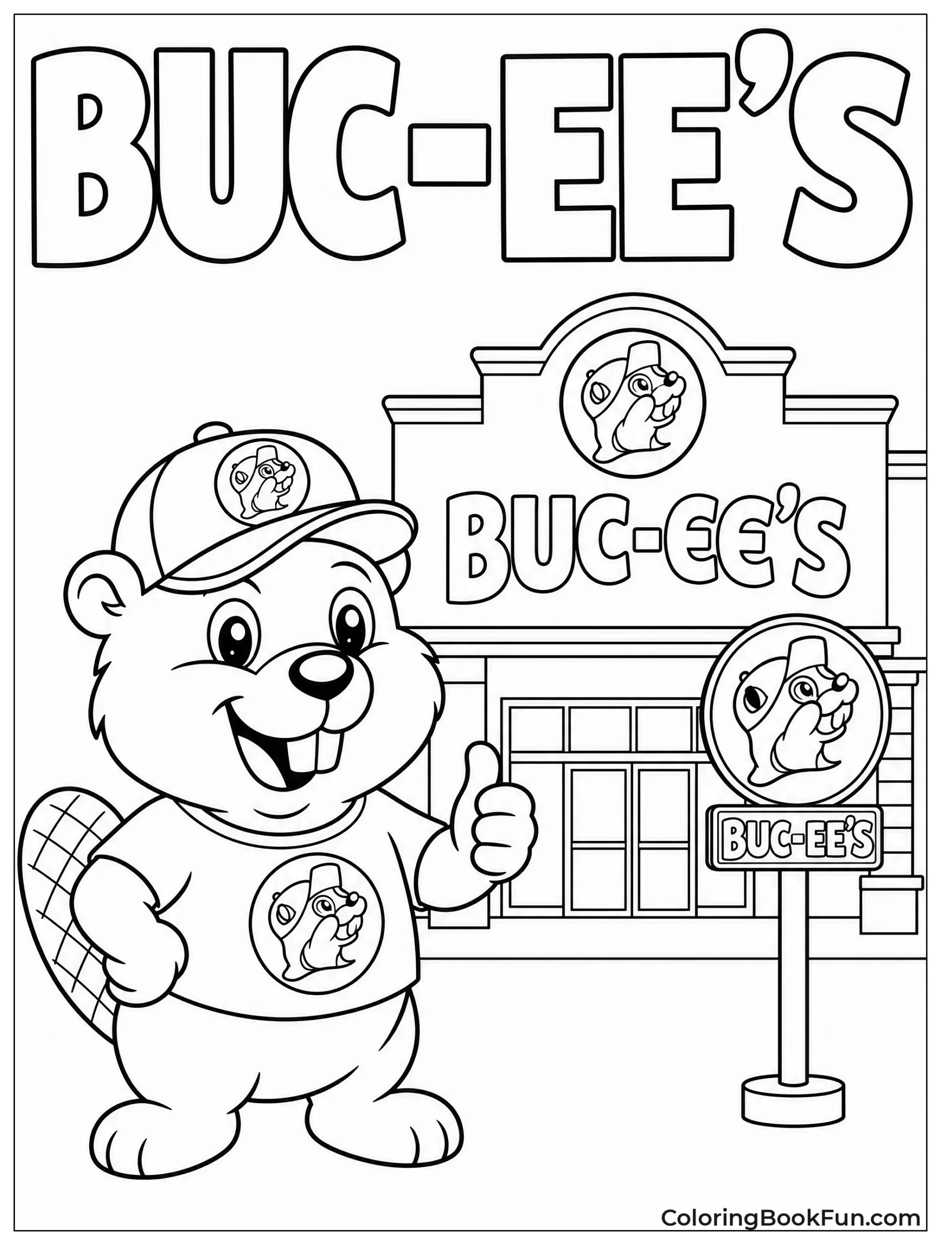Beaver Stands by Buc-ee Sign