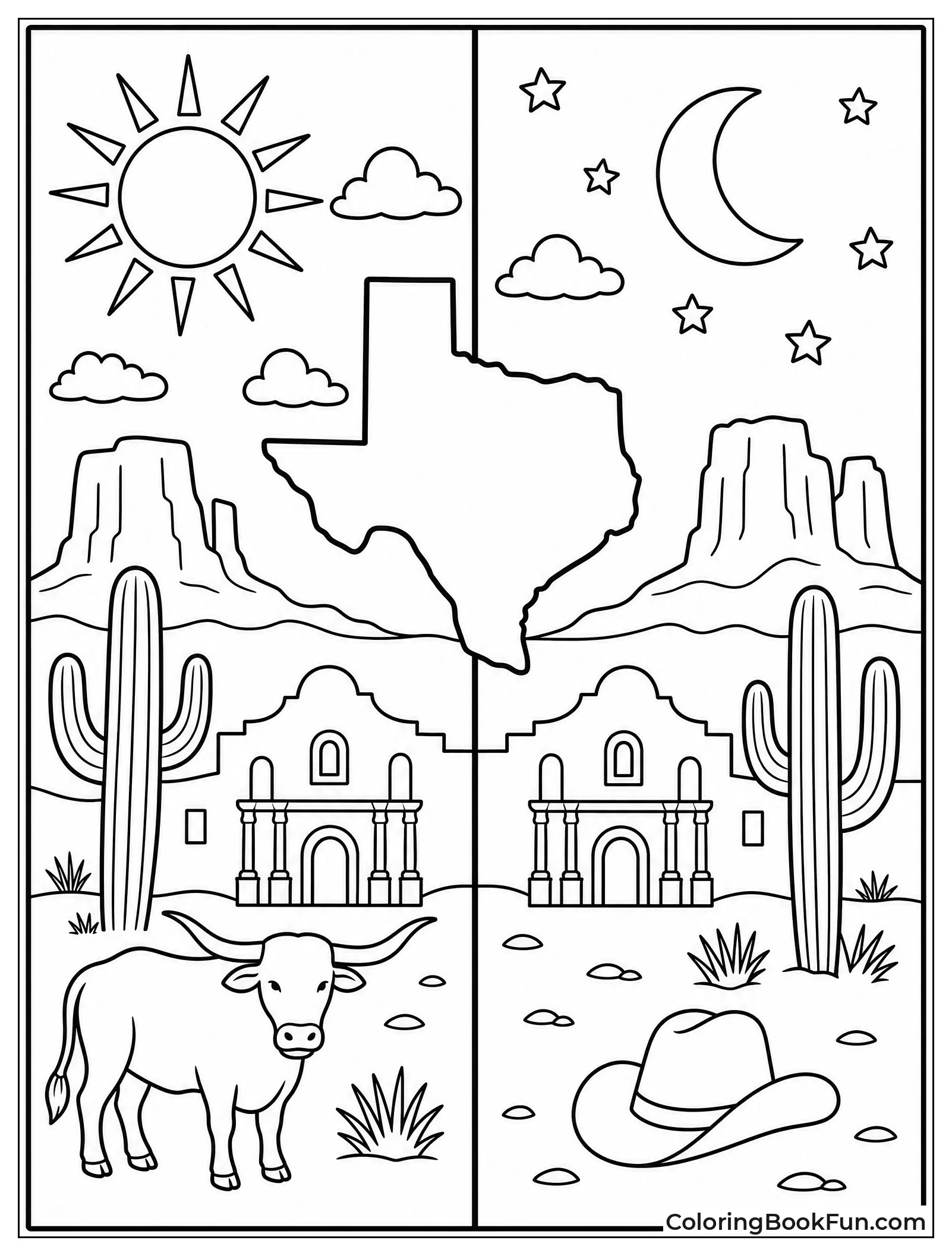 Desert Scene Shows Sun and Moon