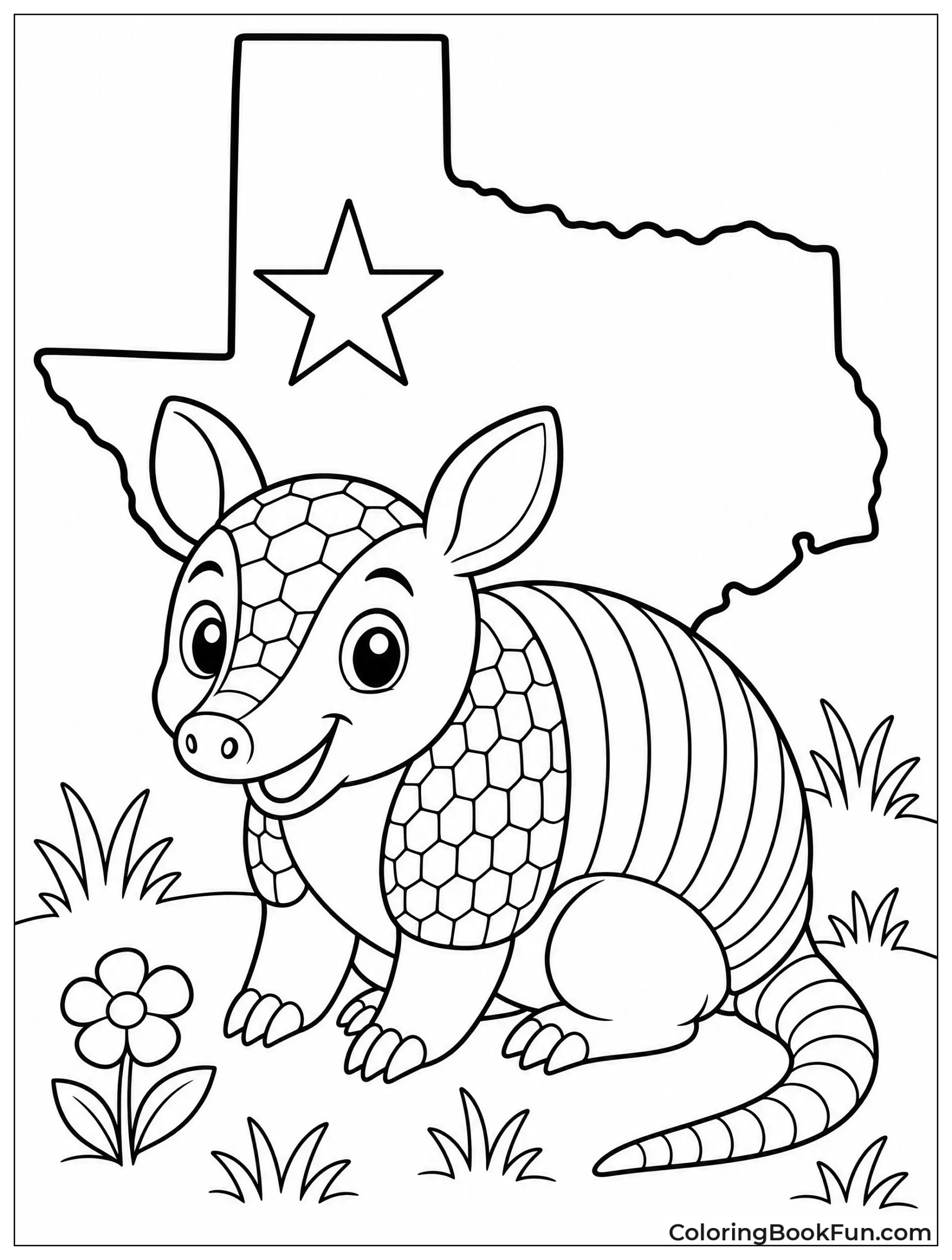 Armadillo Sits in Green Grass