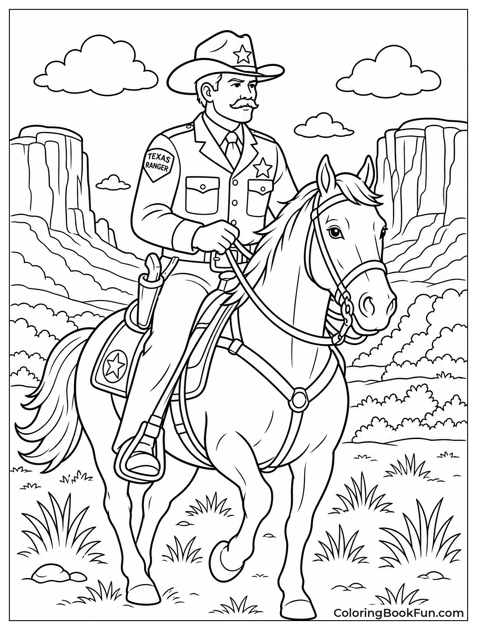 Ranger Rides Horse Through Canyon