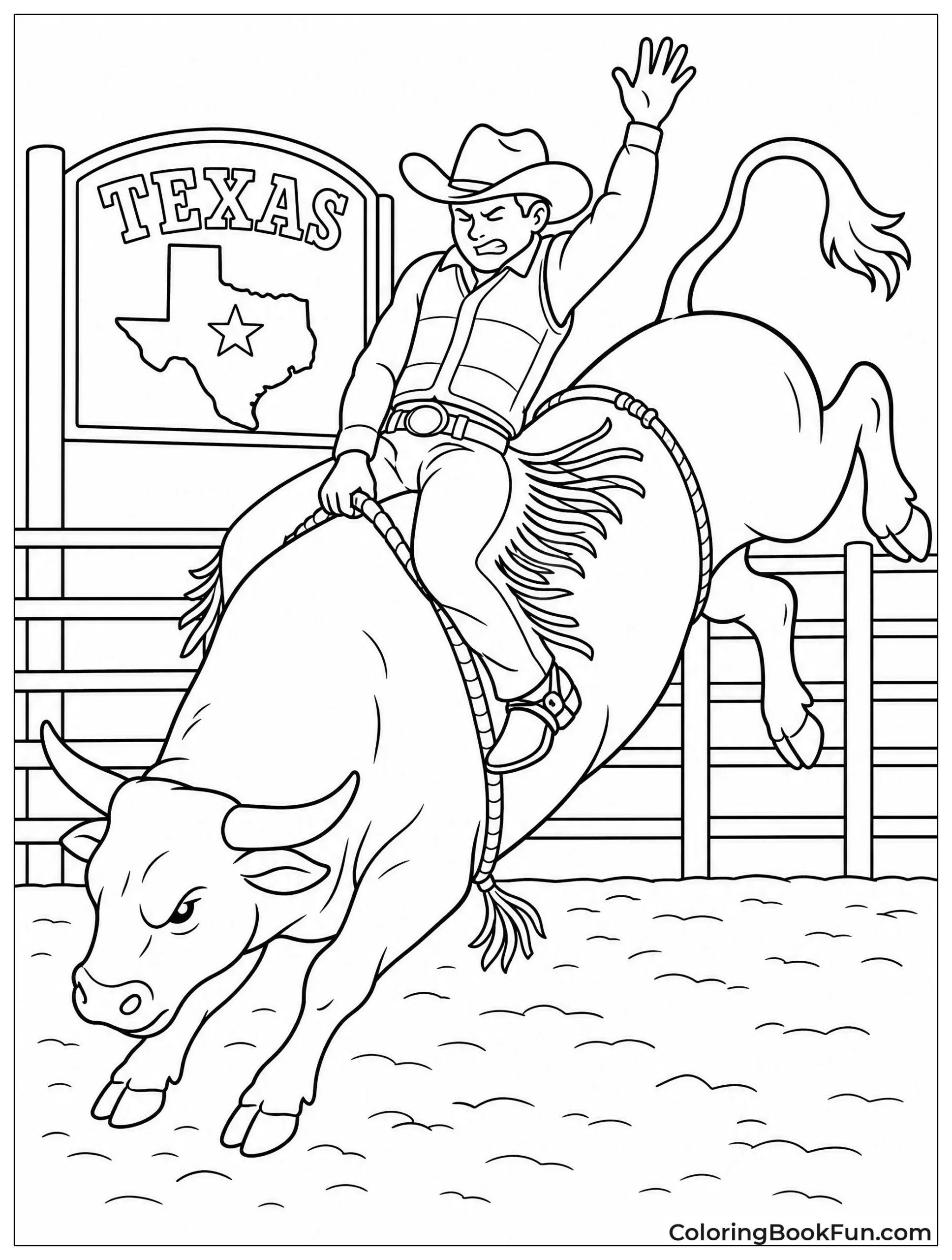 Rider Holding Onto Bucking Bull