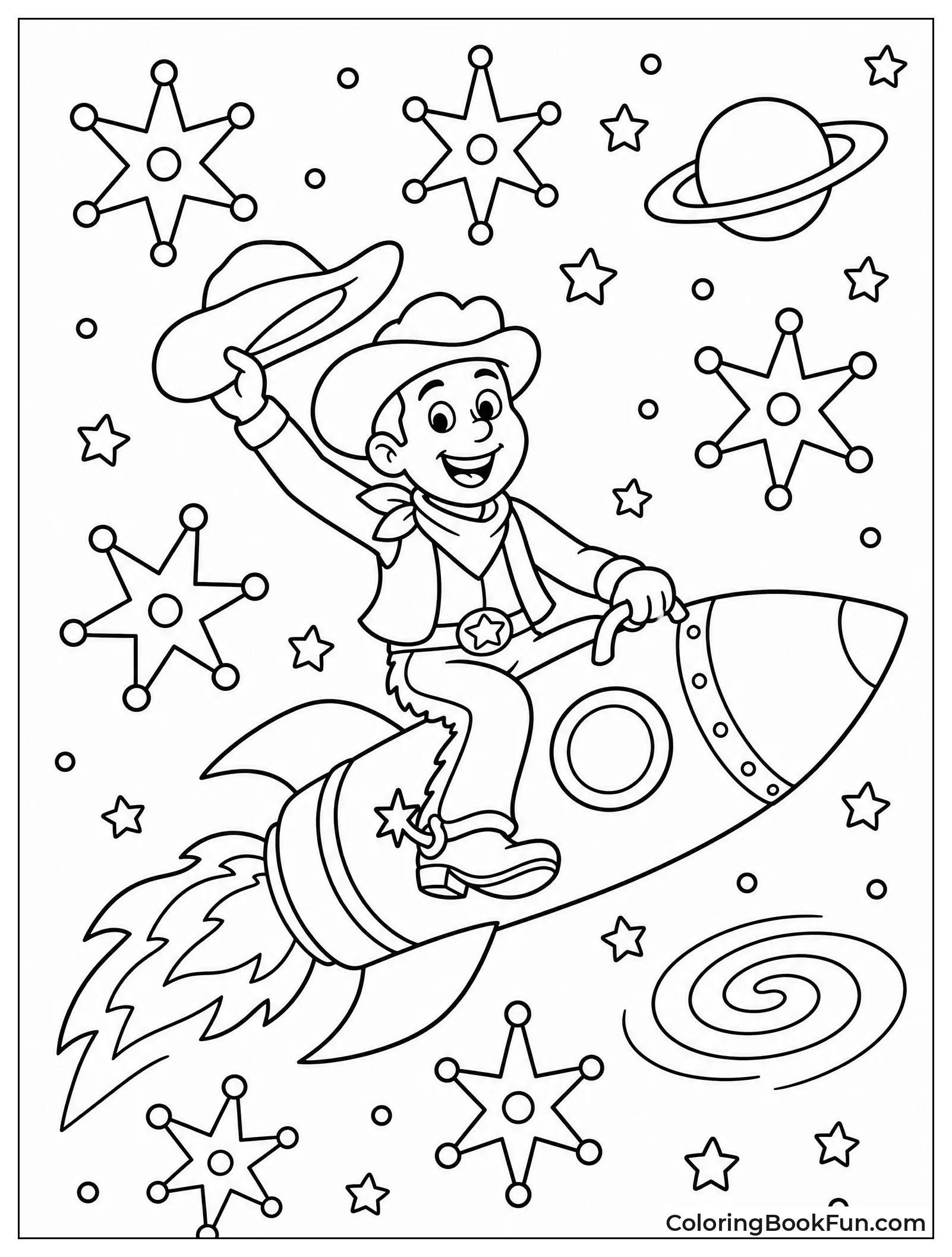 Cowboy Rides Rocket in Space