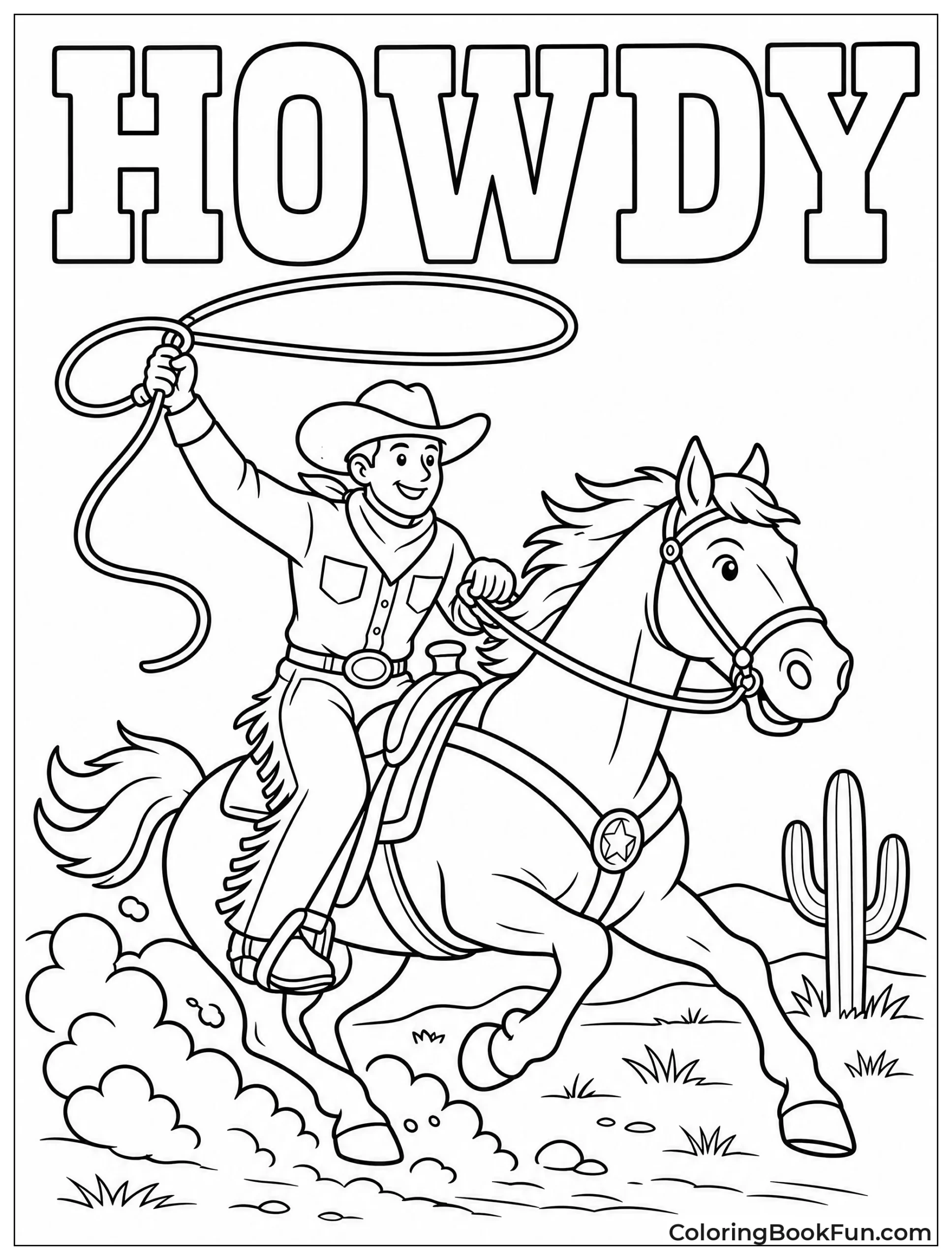 Cowboy Lassos While Riding Horse
