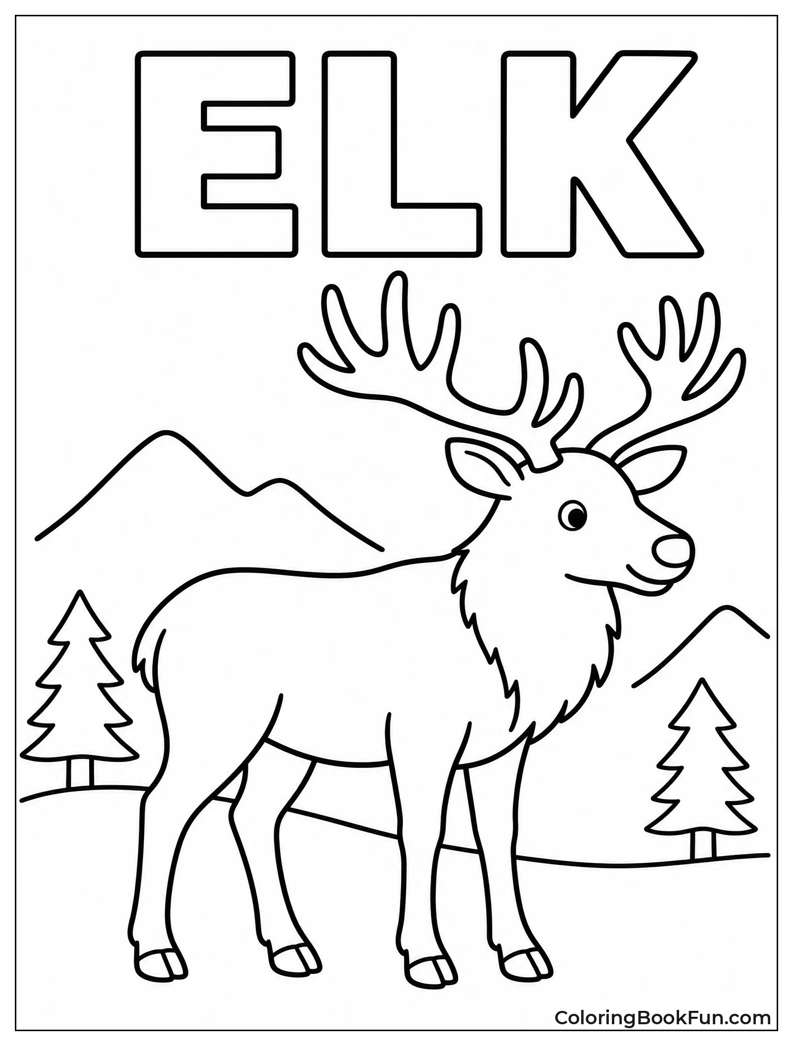 Simple Outline Elk for Kids