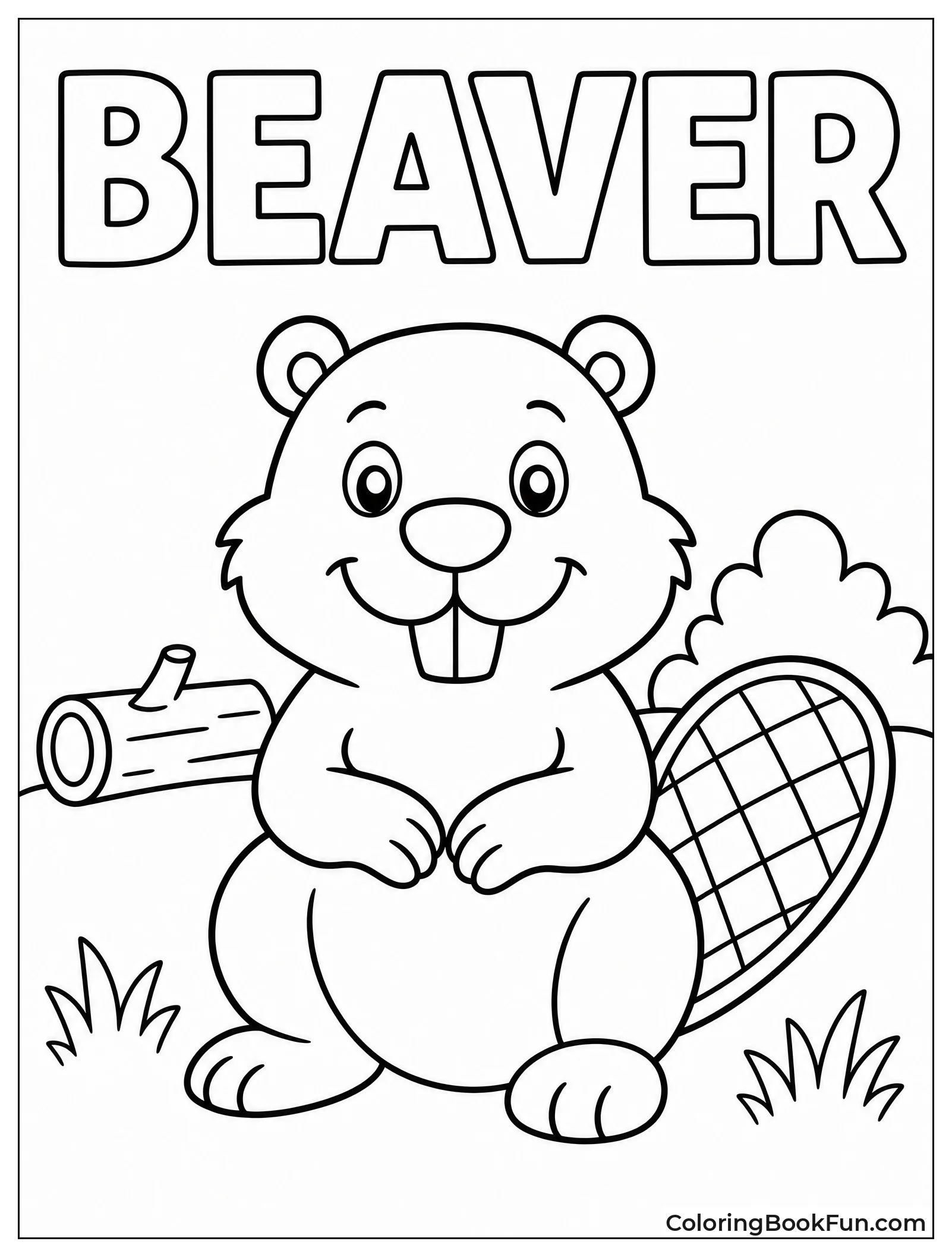 Simple Smiling Beaver Outline