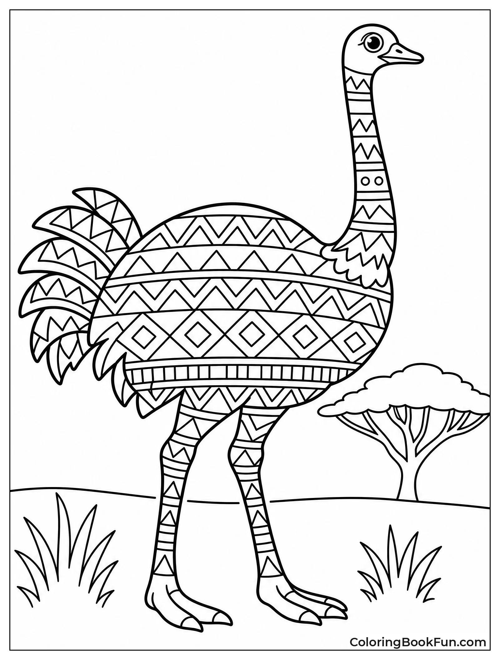 Ostrich Filled with Tribal Patterns