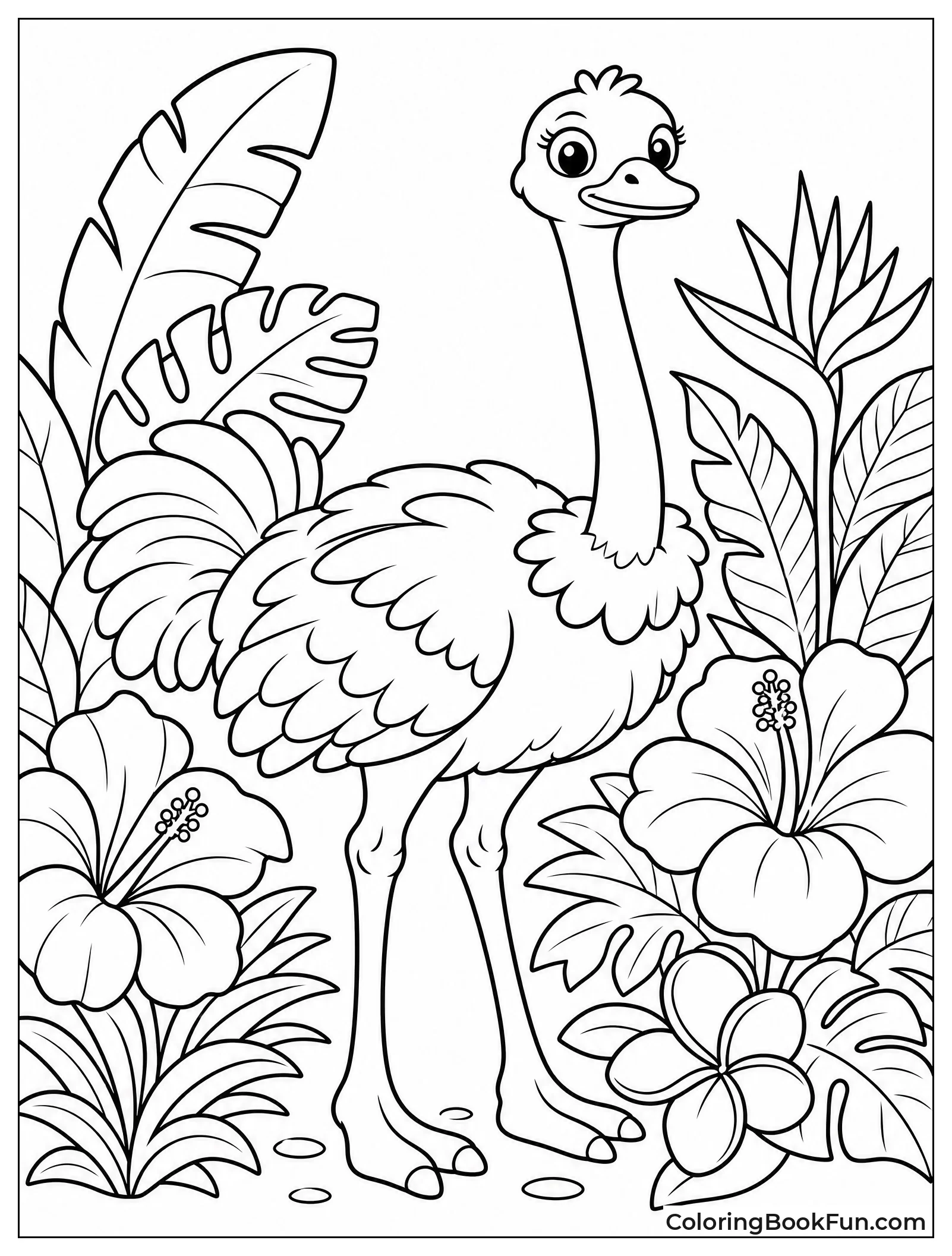 Ostrich Stands in Flower Garden