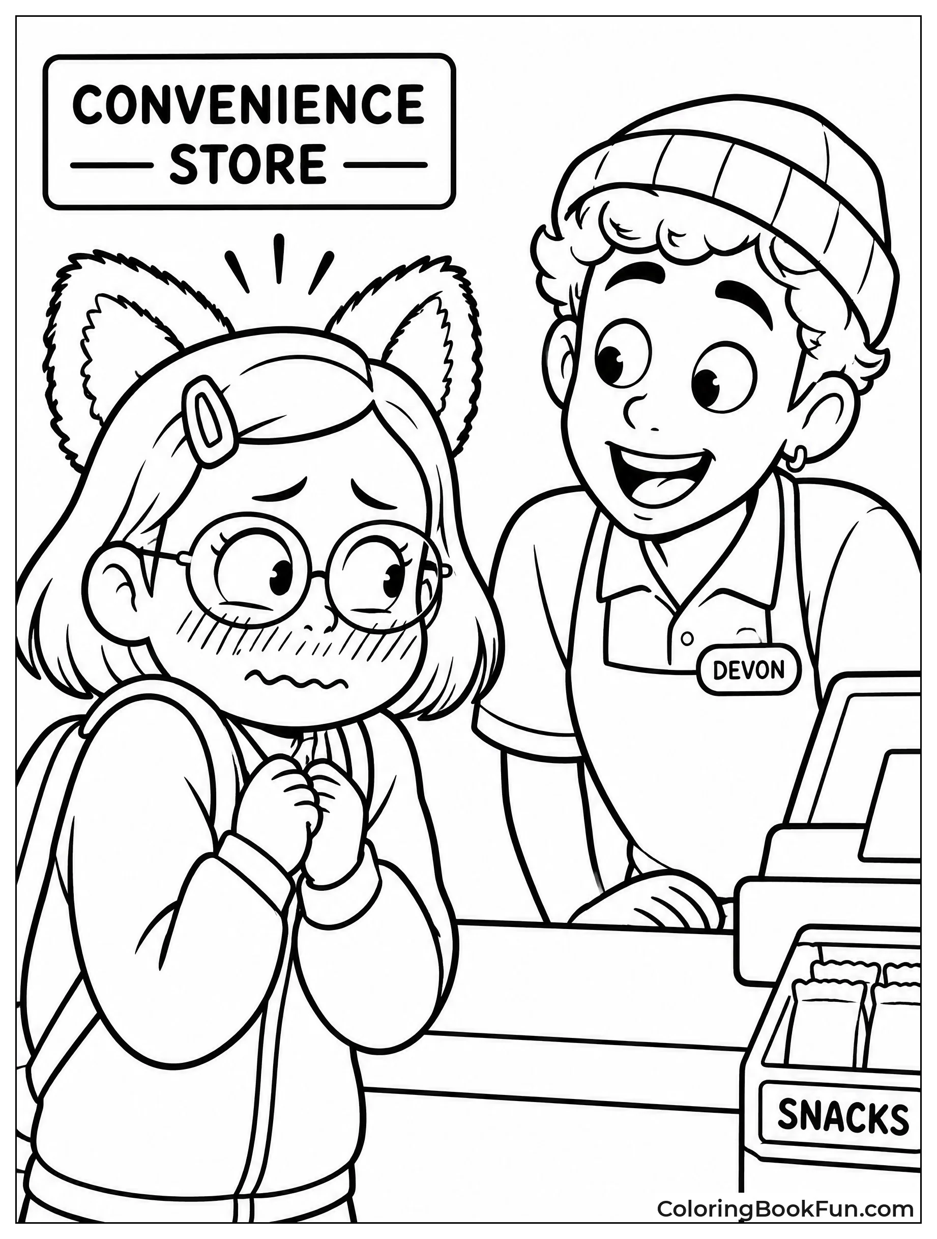 Mei Blushing at Store Counter