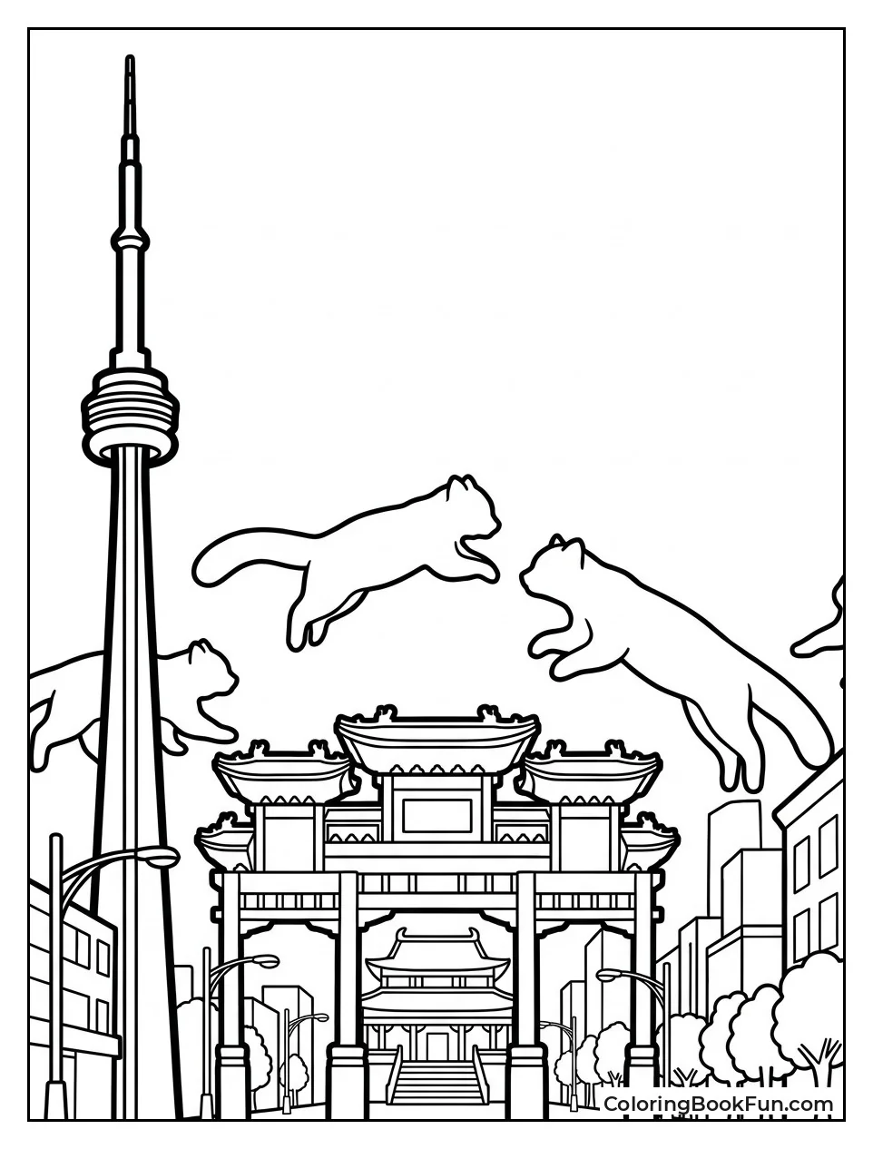 Toronto Skyline With Panda Silhouettes