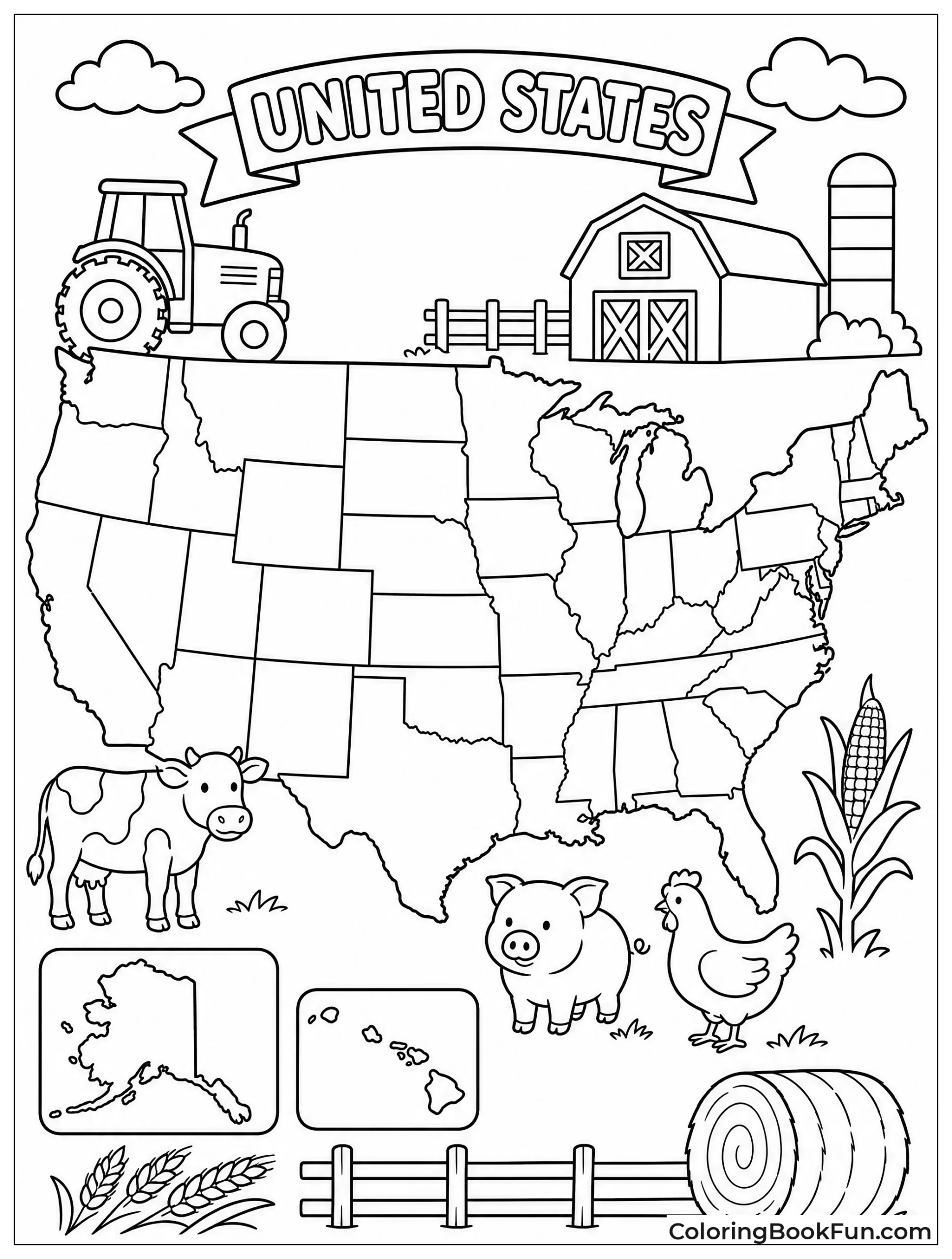 Tractors Work on Farm Map