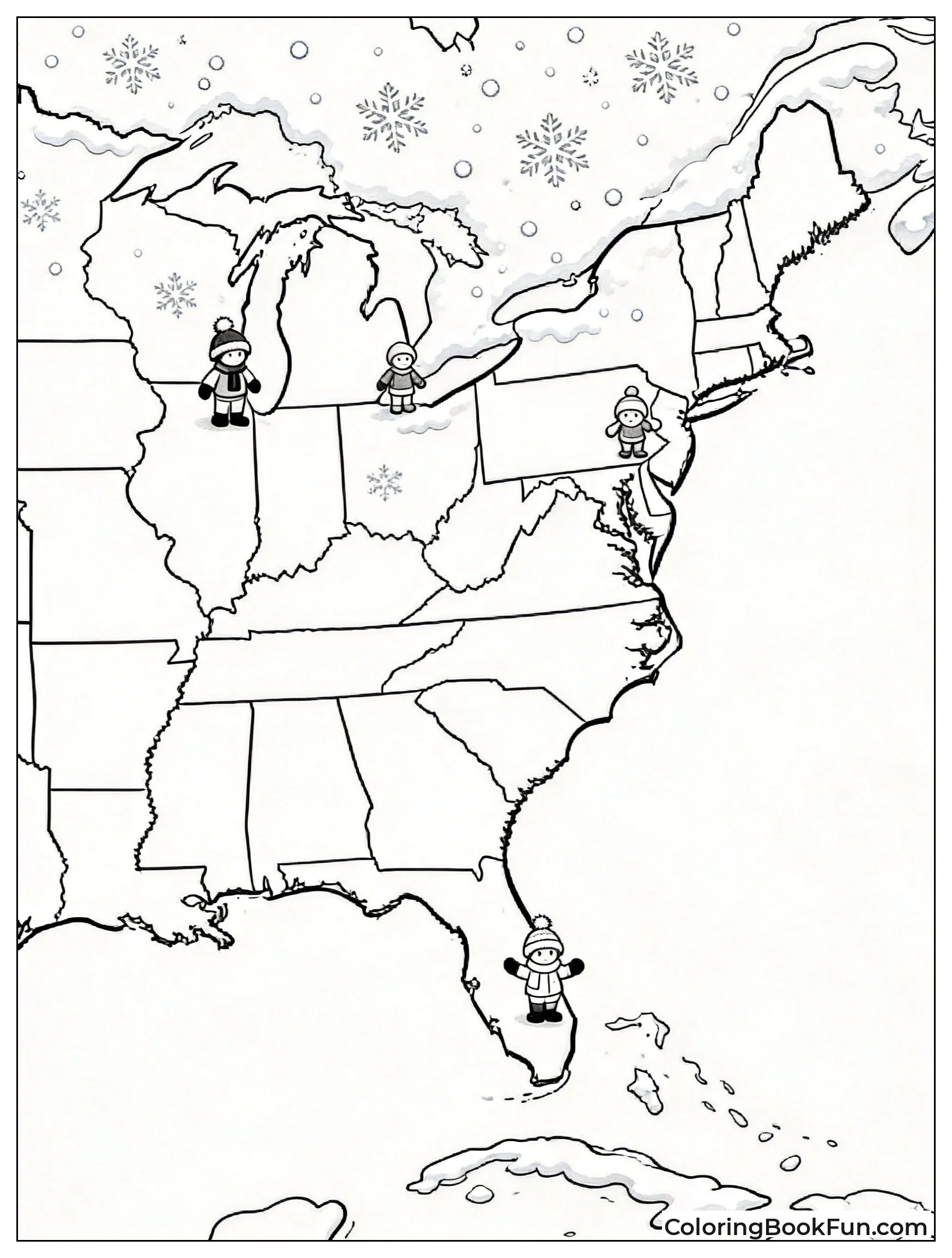 Snowflakes Fall on Northern Map